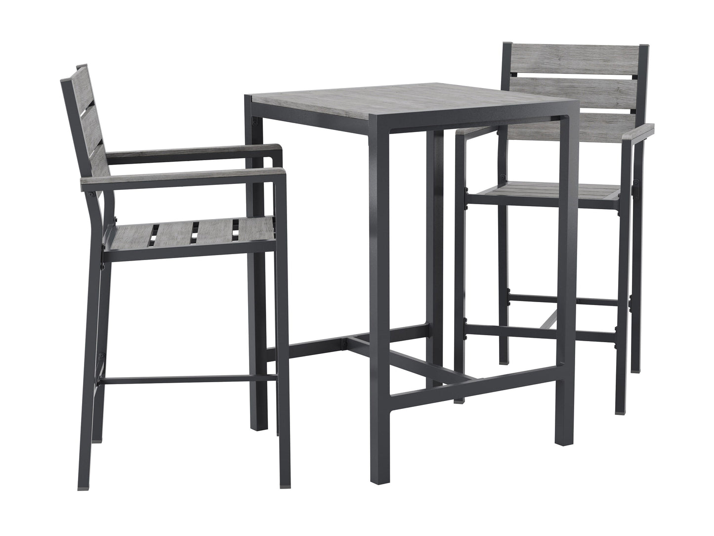 3-piece outdoor patio bar set with two brown wicker bar stools and a matching high-top table with a glass surface, featuring durable, weather-resistant materials perfect for backyard or garden use.