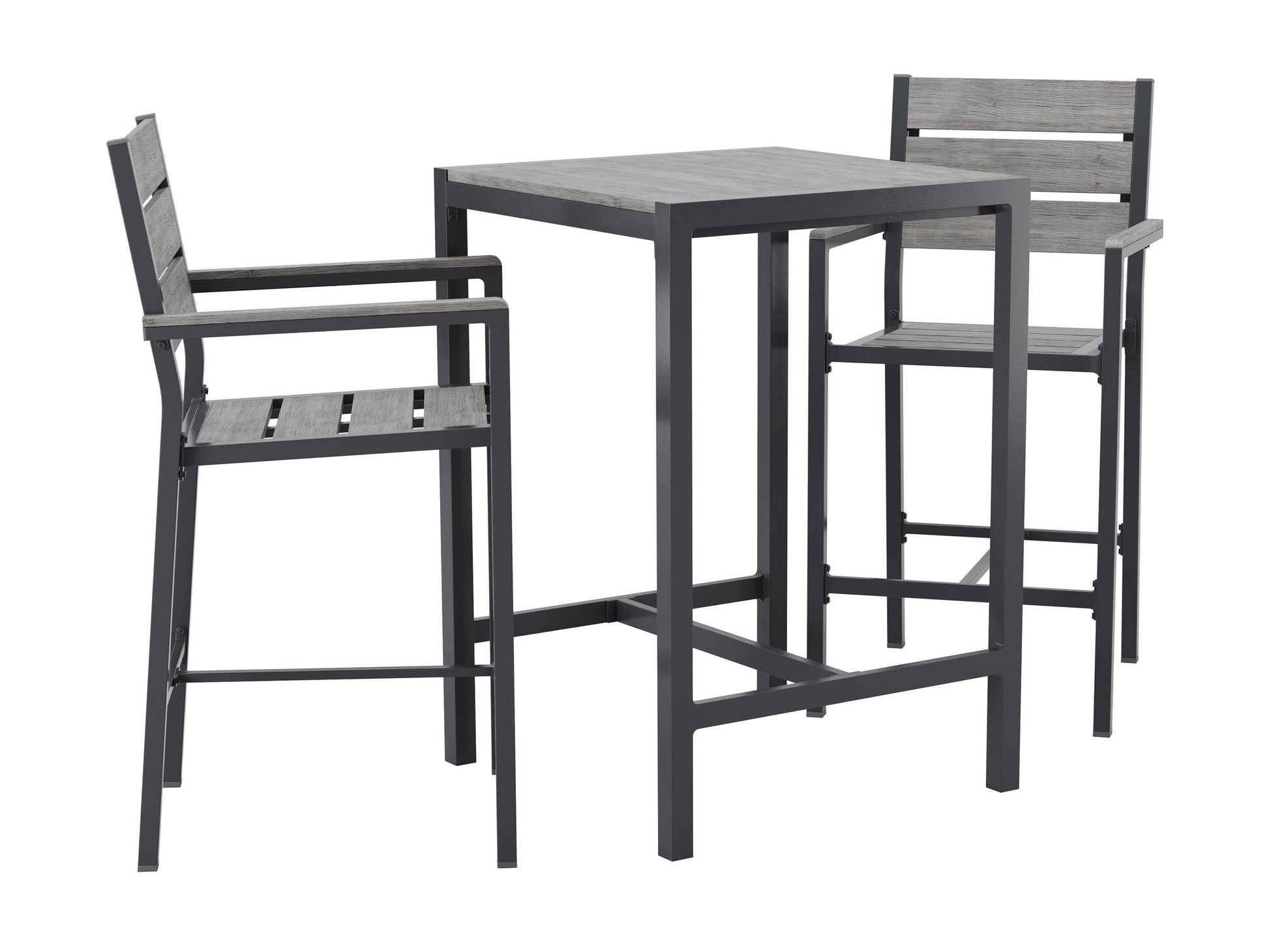 3-piece outdoor patio bar set with two brown wicker bar stools and a matching high-top table with a glass surface, featuring durable, weather-resistant materials perfect for backyard or garden use.