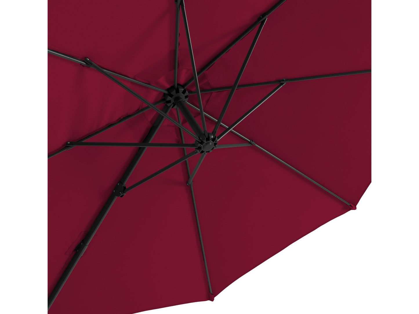 Wine red 9.5ft offset patio umbrella with 360-degree rotation, sturdy aluminum frame, and UV-resistant fabric. Ideal for outdoor spaces, providing ample shade and adjustable coverage for patios and gardens.