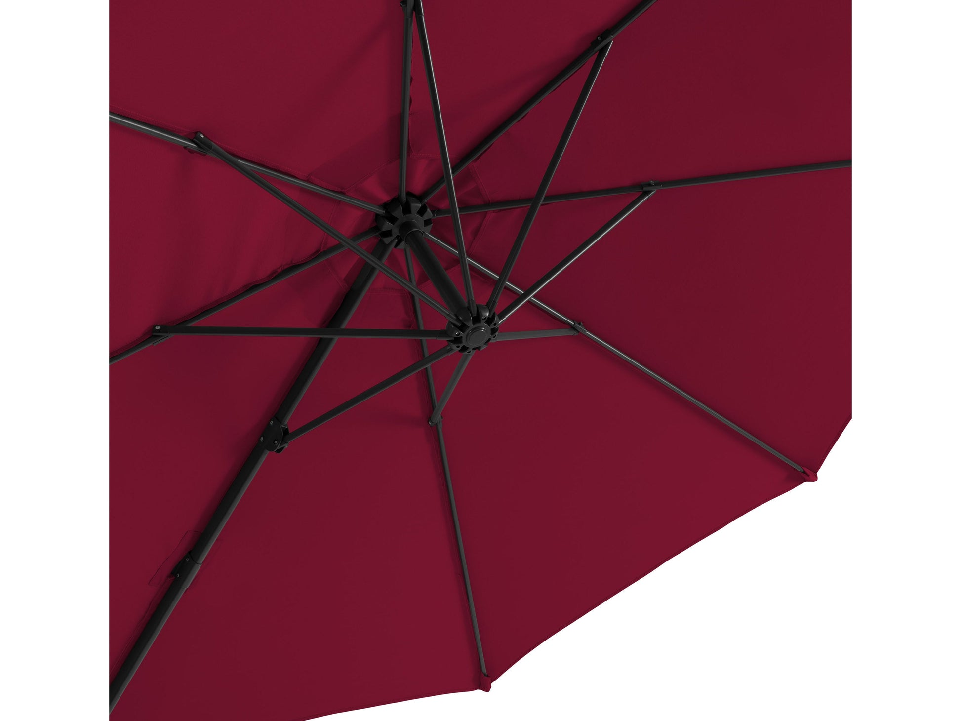 Wine red 9.5ft offset patio umbrella with 360-degree rotation, sturdy aluminum frame, and UV-resistant fabric. Ideal for outdoor spaces, providing ample shade and adjustable coverage for patios and gardens.