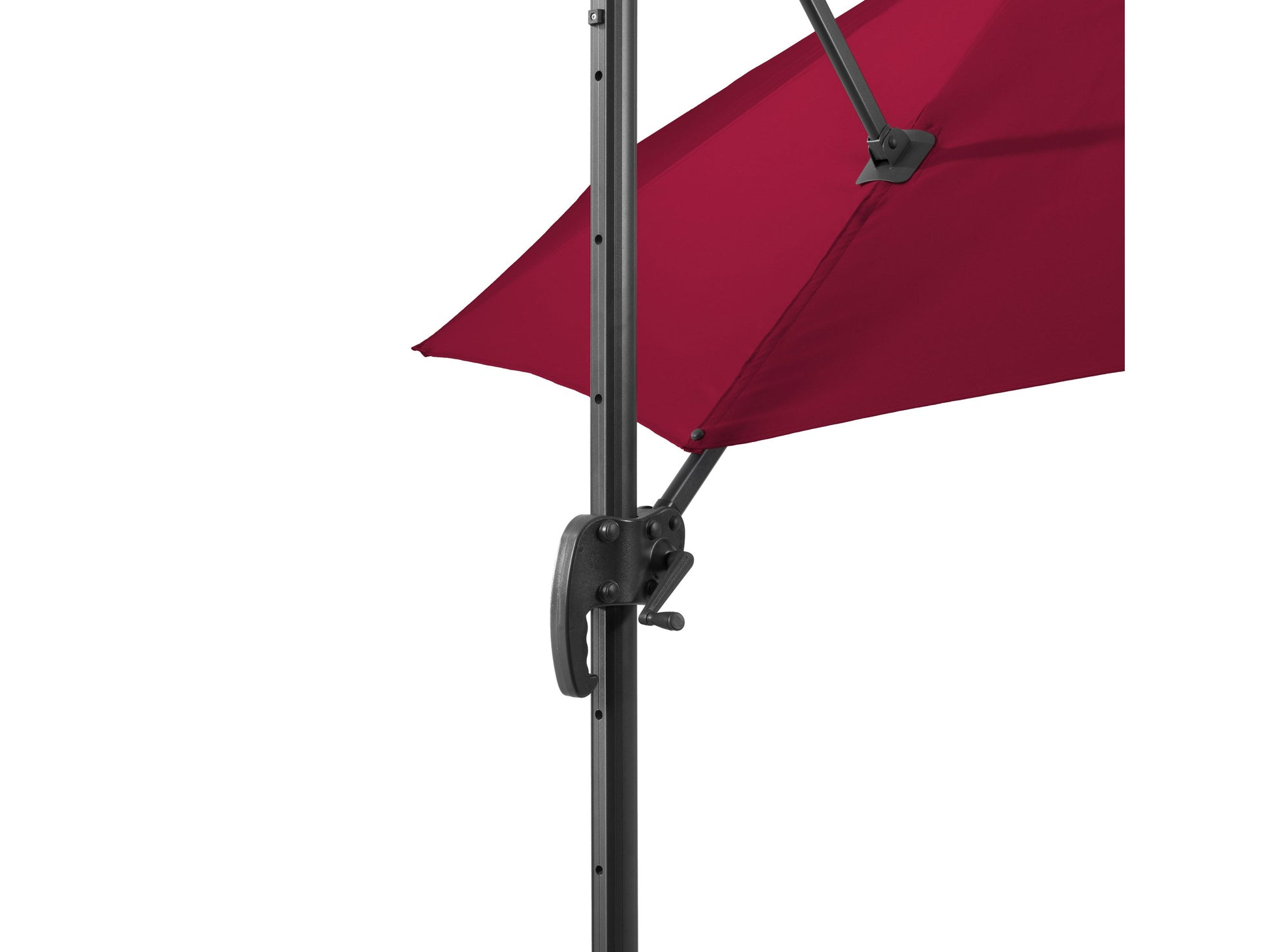 Wine red 9.5ft offset patio umbrella with 360-degree rotation, sturdy aluminum frame, and UV-resistant fabric. Ideal for outdoor spaces, providing ample shade and adjustable coverage for patios and gardens.