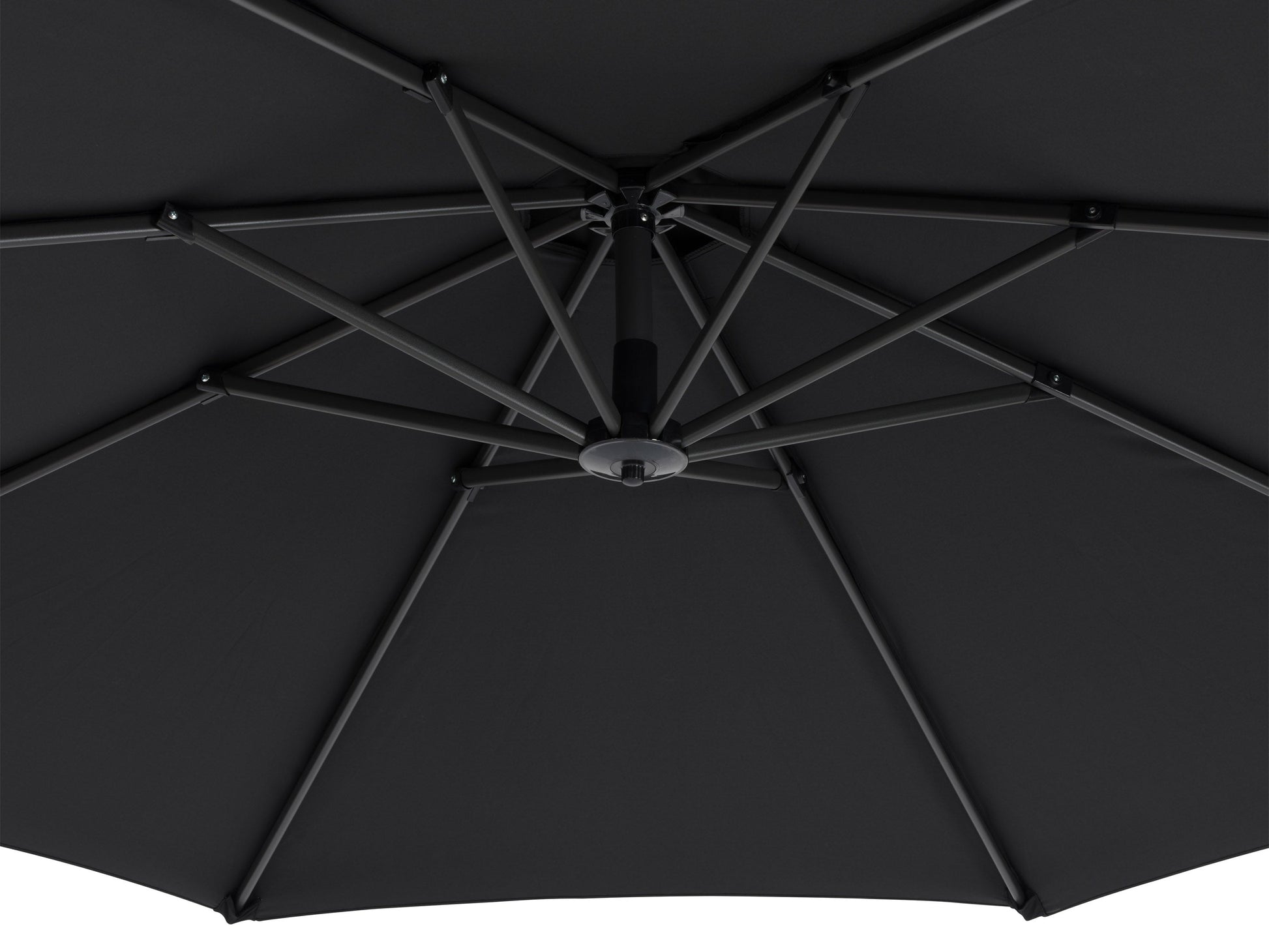 Black cantilever patio umbrella with sturdy base, featuring a large rectangular canopy for ample shade, adjustable height, and durable weather-resistant materials, perfect for outdoor spaces and garden lounging.