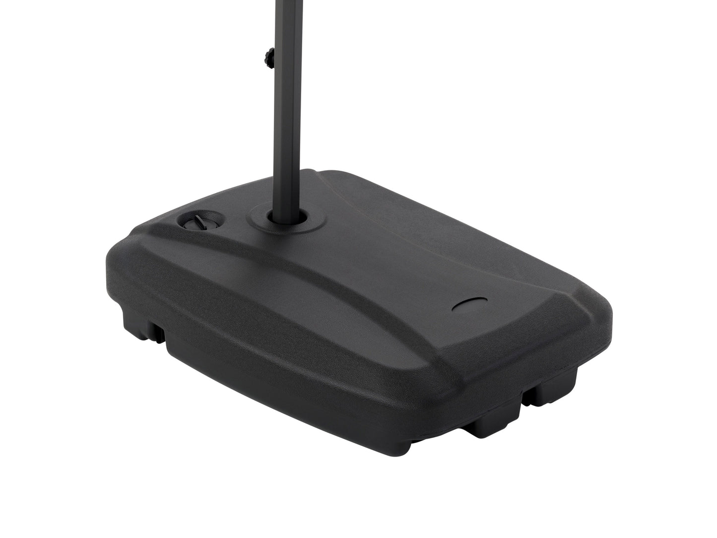 Black cantilever patio umbrella with sturdy base, featuring a large rectangular canopy for ample shade, adjustable height, and durable weather-resistant materials, perfect for outdoor spaces and garden lounging.