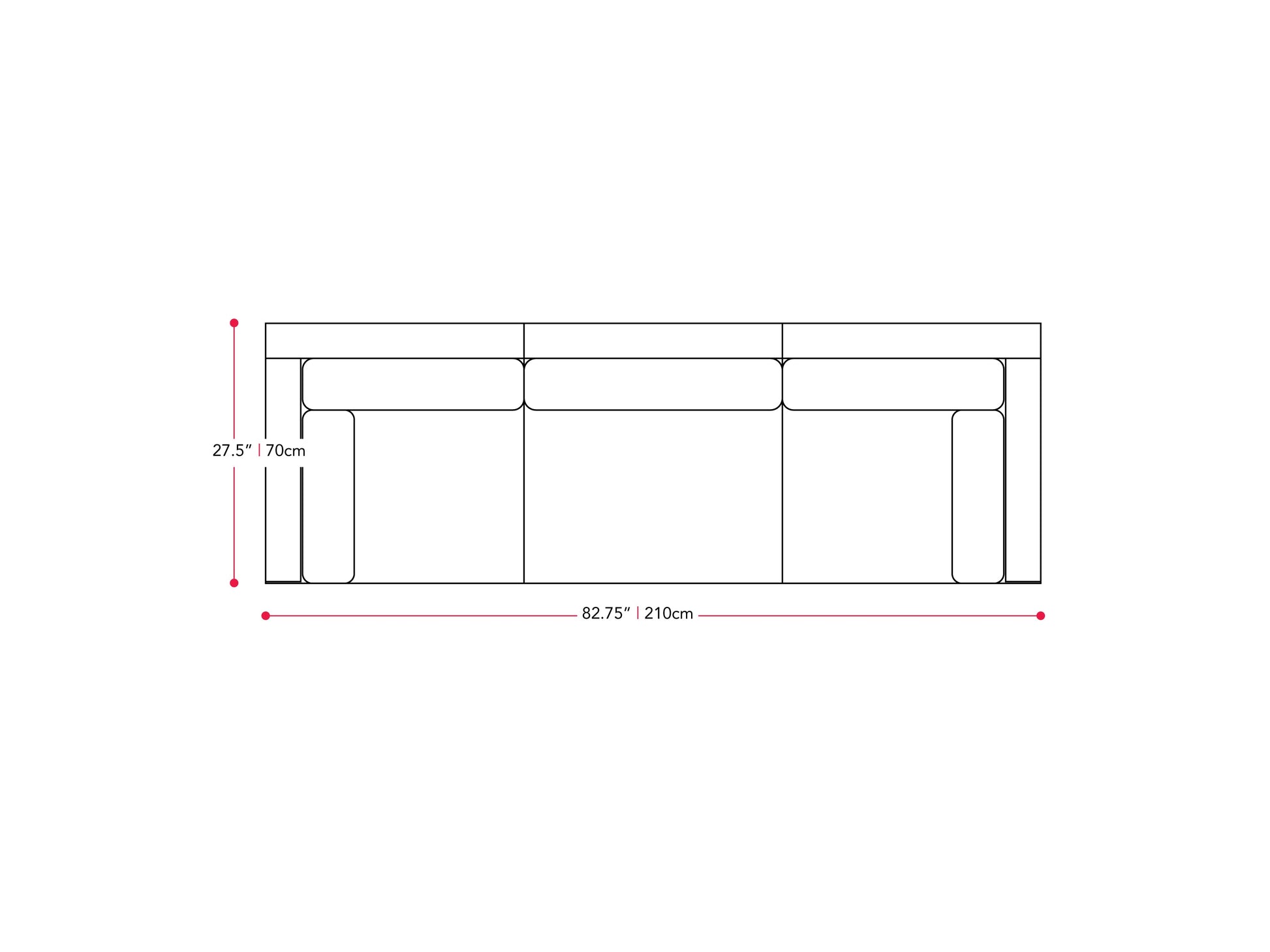 black and ash grey Outdoor Wicker Sofa, 3pc Parksville Collection measurements diagram by CorLiving#color_black-and-ash-grey