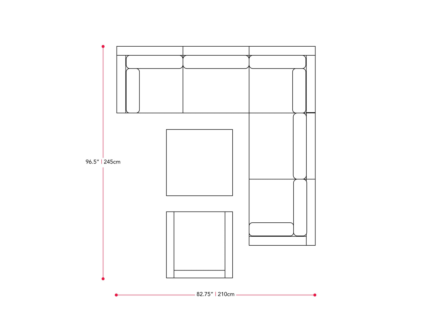 black and ash grey Outdoor Sectional Set, 7pc Parksville Collection measurements diagram by CorLiving#color_black-and-ash-grey