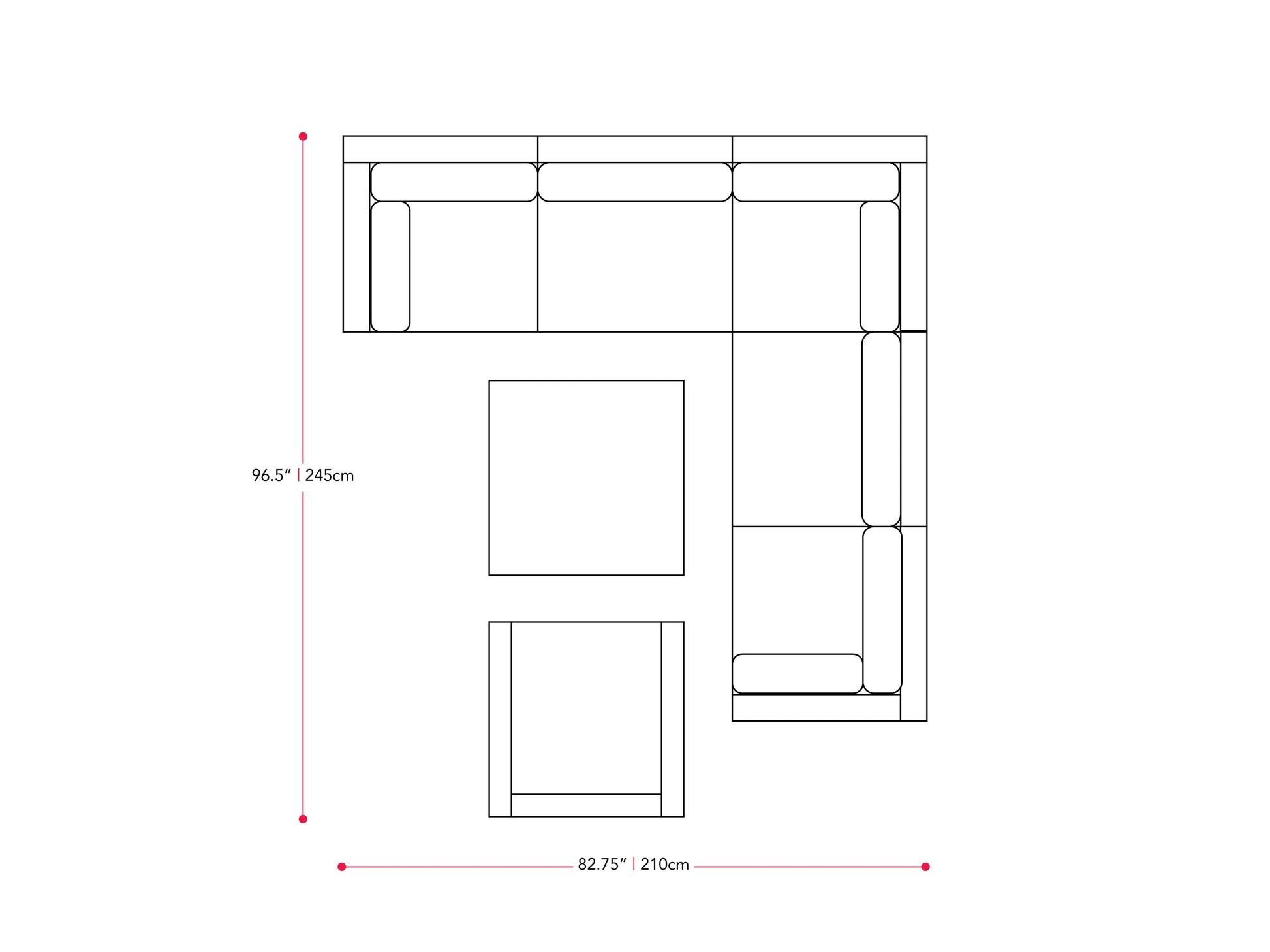black and ash grey Outdoor Sectional Set, 7pc Parksville Collection measurements diagram by CorLiving#color_black-and-ash-grey