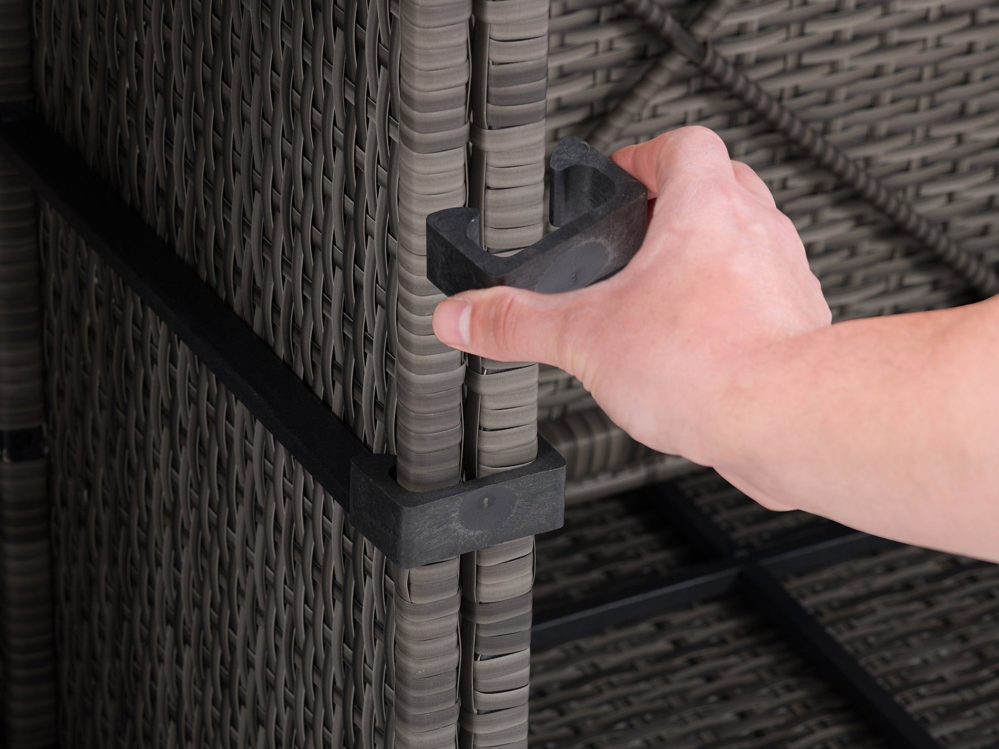 6-piece patio sectional set with beige cushions and dark brown wicker frame, featuring a glass-top coffee table and modular design for versatile outdoor seating.