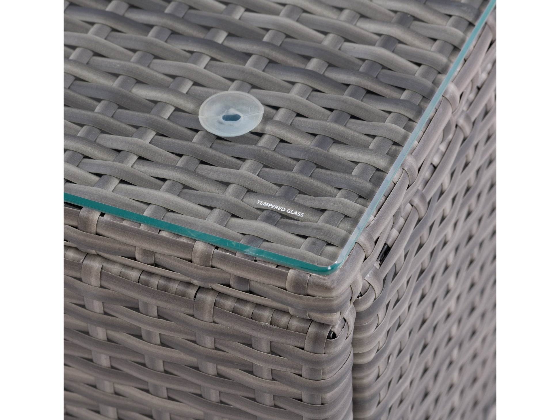 Modern gray wicker patio sectional set with beige cushions, featuring a 6-piece modular design, durable rattan construction, and a glass-top coffee table. Ideal for outdoor lounging and entertaining.