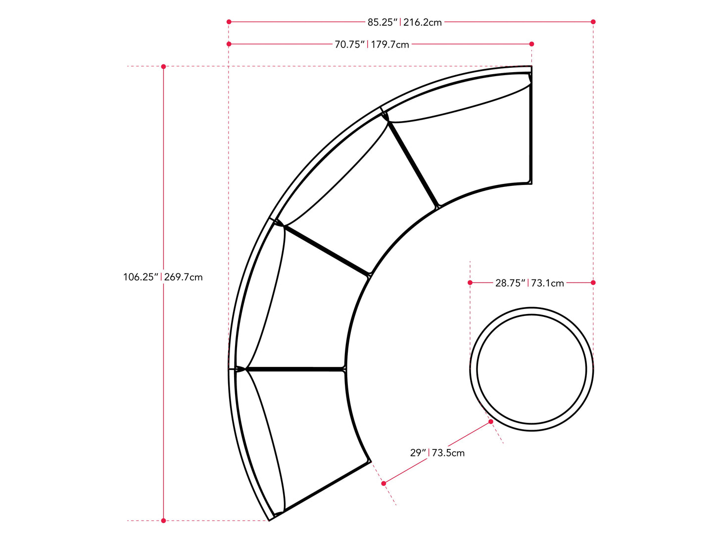 Curved 3-piece outdoor sectional set in dark gray wicker with light gray cushions, featuring a modern design with plush seating and a sturdy frame, perfect for patio or garden relaxation.