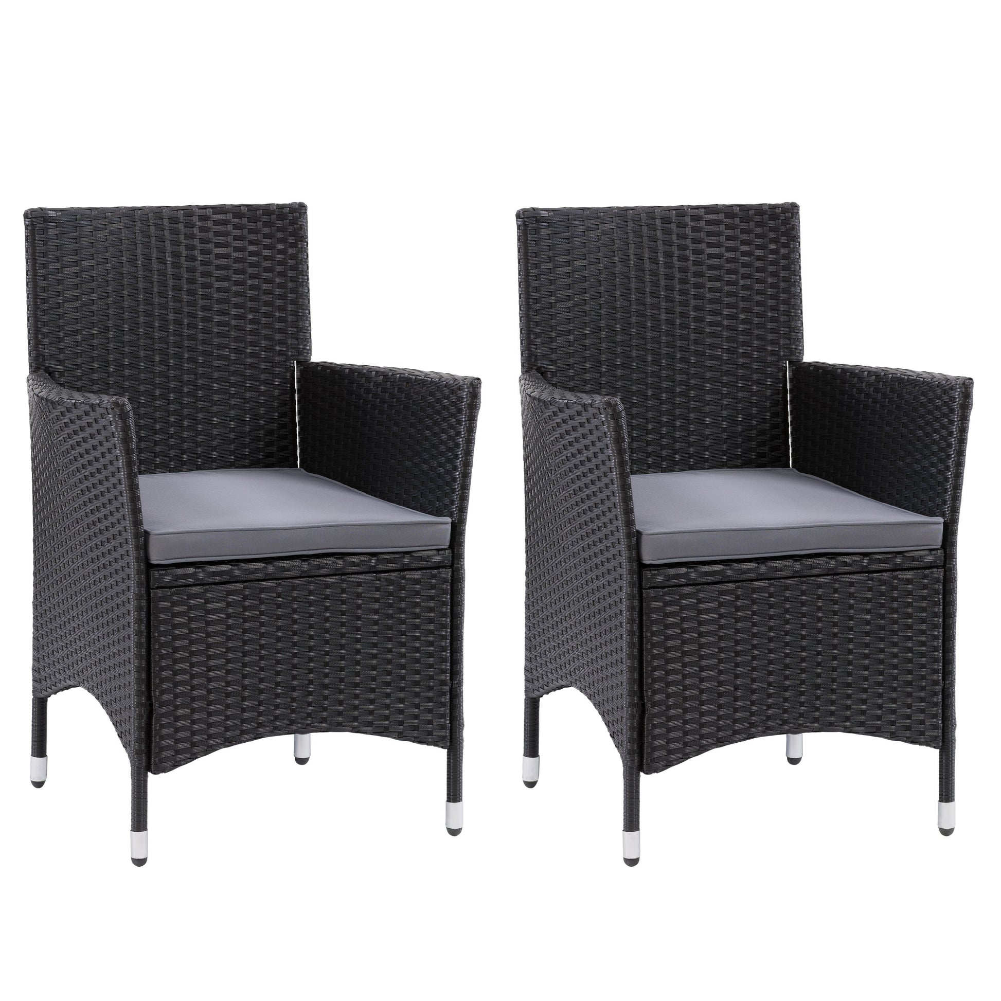 Natural wicker patio armchairs set of 2 with beige cushions, curved armrests, and sturdy metal frames, ideal for outdoor seating on decks, gardens, or patios.