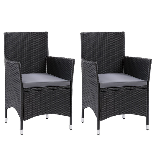 Natural wicker patio armchairs set of 2 with beige cushions, curved armrests, and sturdy metal frames, ideal for outdoor seating on decks, gardens, or patios.