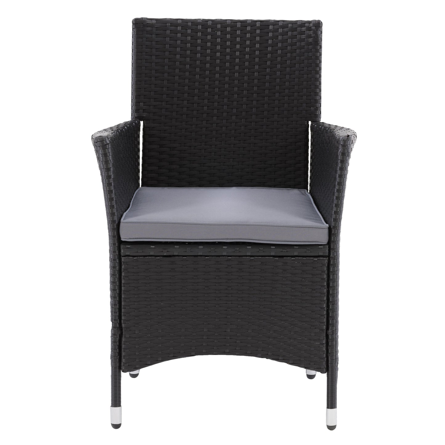 Set of 2 wicker patio armchairs with natural rattan texture, featuring beige cushions and sturdy wooden legs, perfect for outdoor seating and garden decor.