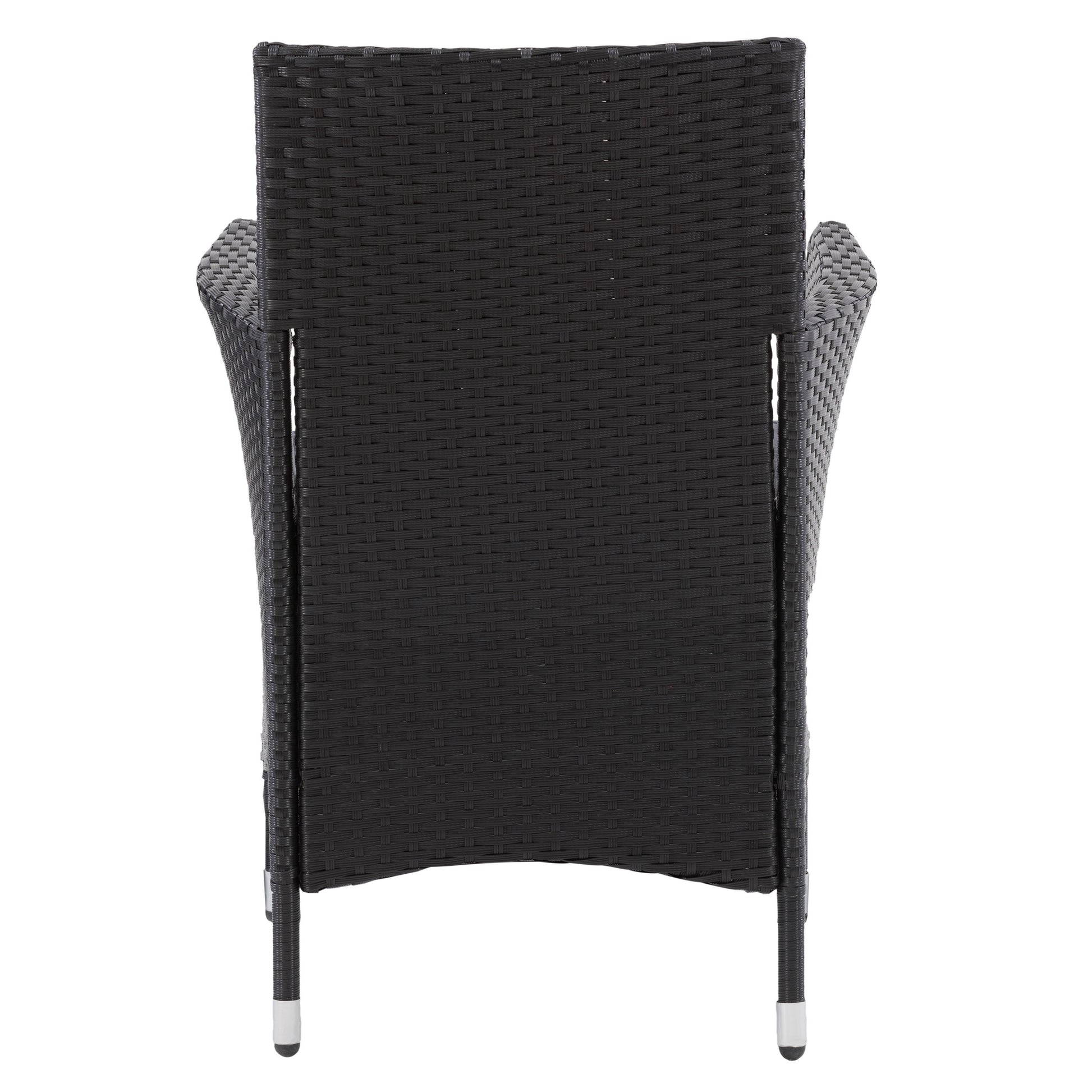 Set of 2 wicker patio armchairs with natural brown finish, featuring comfortable beige cushions, sturdy wooden legs, and a stylish woven texture perfect for outdoor seating and garden decor.