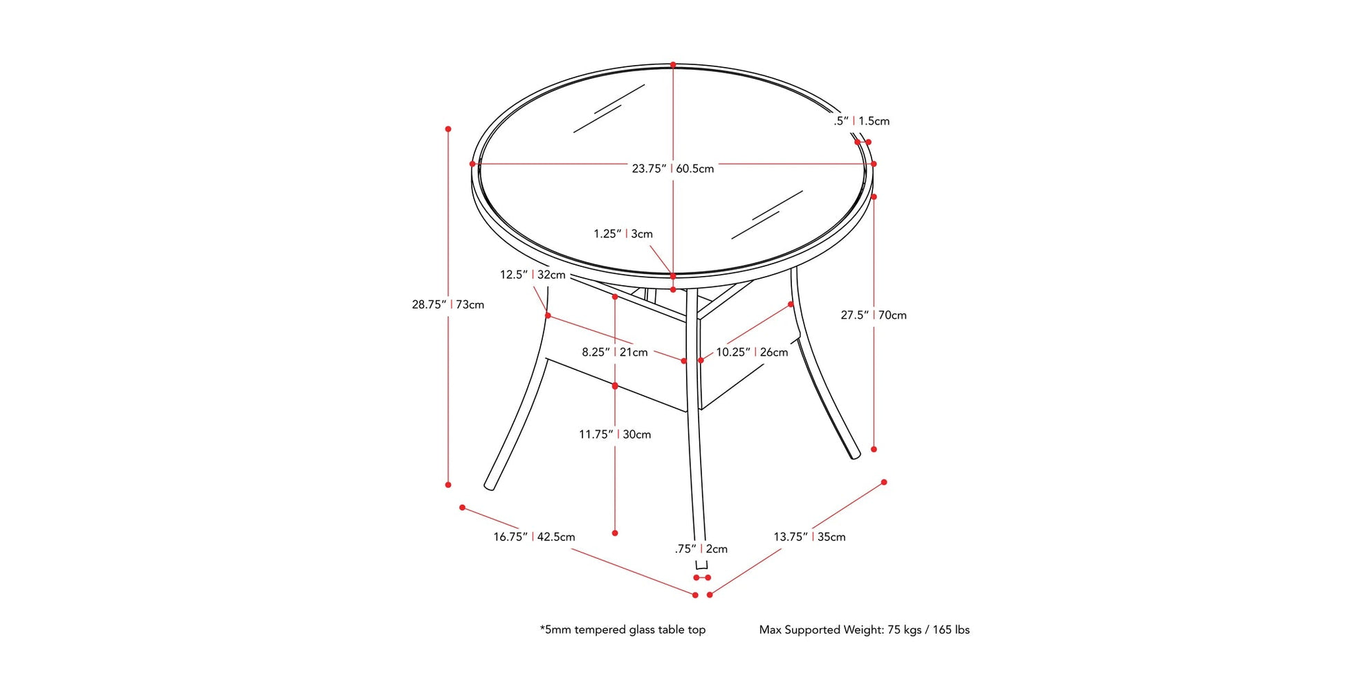 Black and white bistro patio table with round top, sturdy metal frame, and intricate geometric design. Ideal for outdoor dining and garden settings.