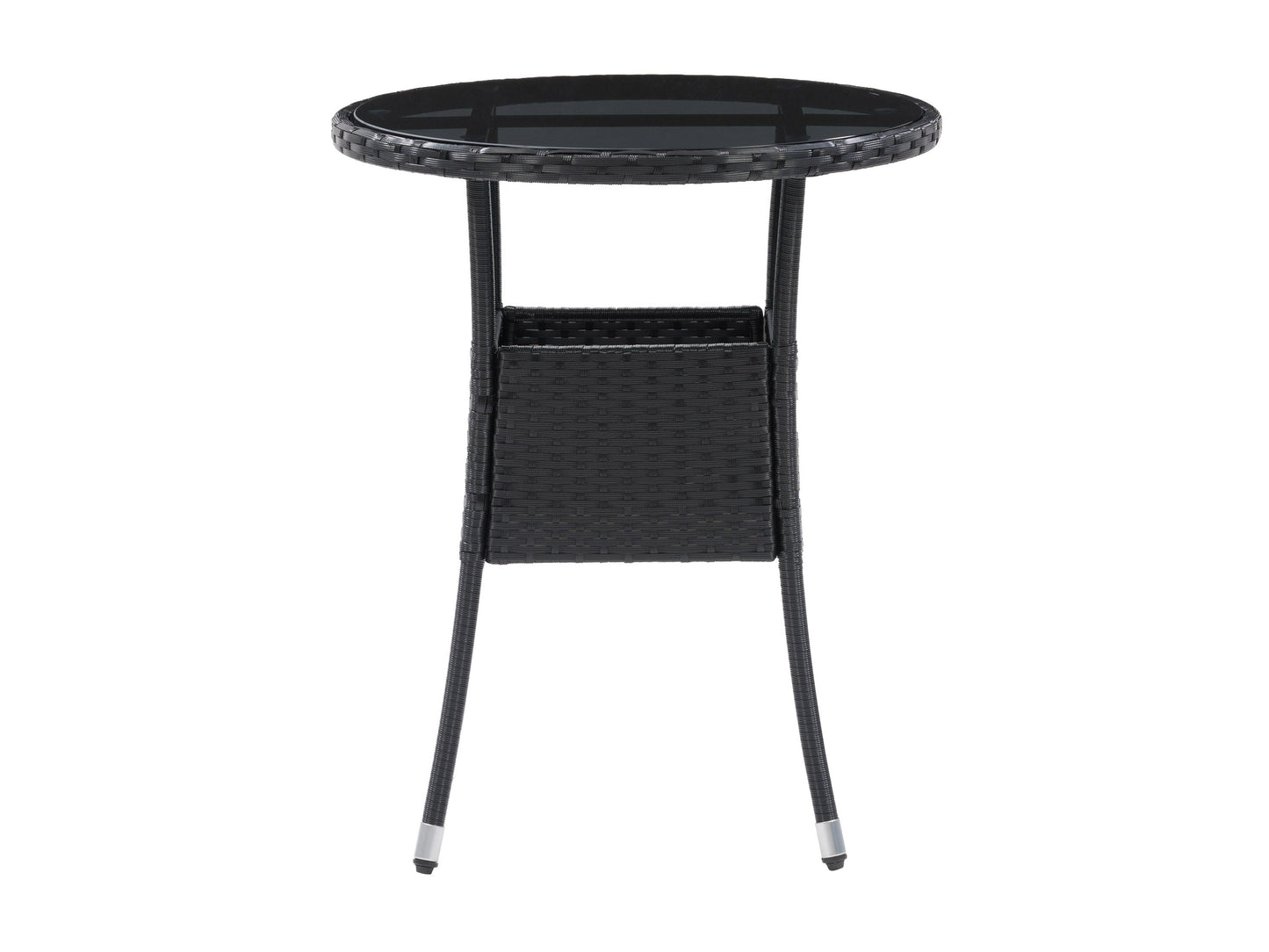 Modern 3-piece patio bistro set with a round glass-top table and two cushioned wicker chairs in beige and brown, featuring durable steel frames and weather-resistant materials ideal for outdoor dining.