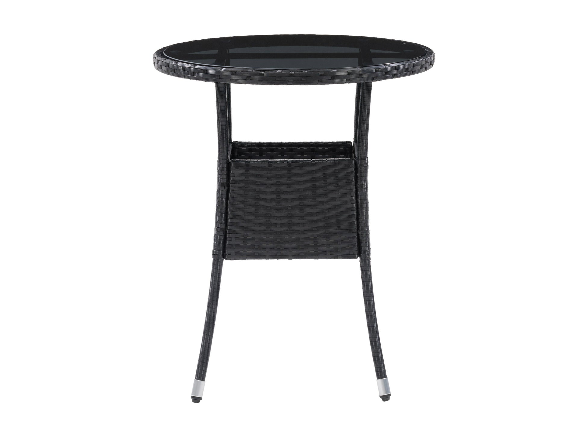 Modern 3-piece patio bistro set with a round glass-top table and two cushioned wicker chairs in beige and brown, featuring durable steel frames and weather-resistant materials ideal for outdoor dining.