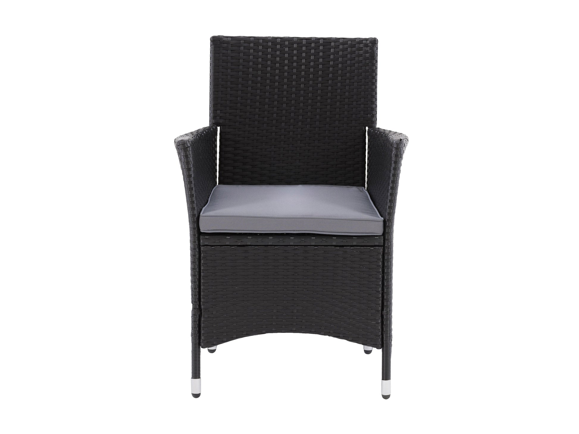 Modern 3-piece patio bistro set with a round glass-top table and two cushioned wicker chairs in beige and brown, featuring durable steel frames and weather-resistant materials ideal for outdoor dining.