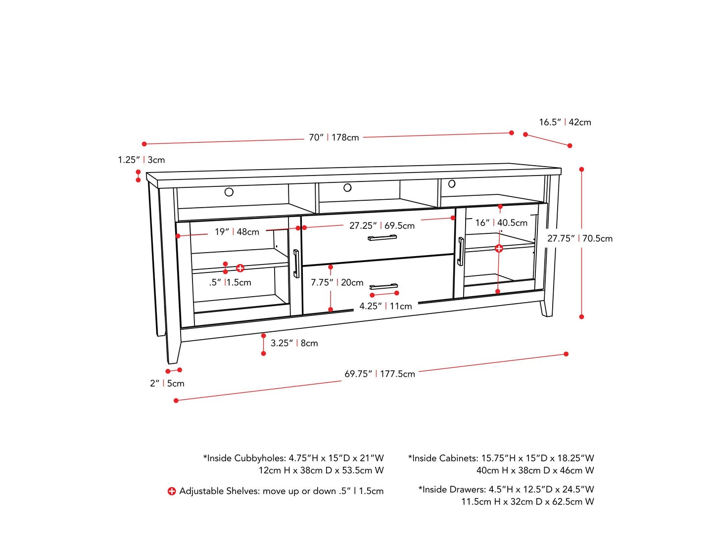 Grey wood TV stand for TVs up to 85 inches, featuring a sleek, modern design with open shelving, two drawers, and a textured wood finish. Ideal for contemporary living rooms and media centers.