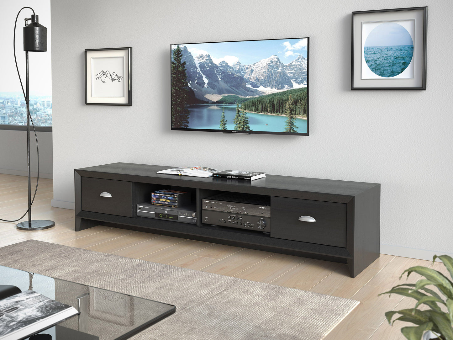 Black TV Stand for TVs up to 85" Lakewood Collection lifestyle scene by CorLiving#color_black