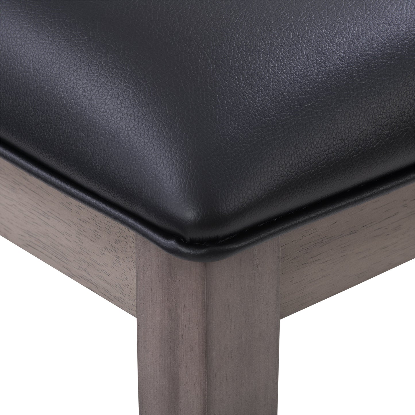 Modern counter height dining chairs set of 2 with grey upholstered seats, dark wood legs, and sleek metal footrests, perfect for contemporary dining rooms or kitchen islands.