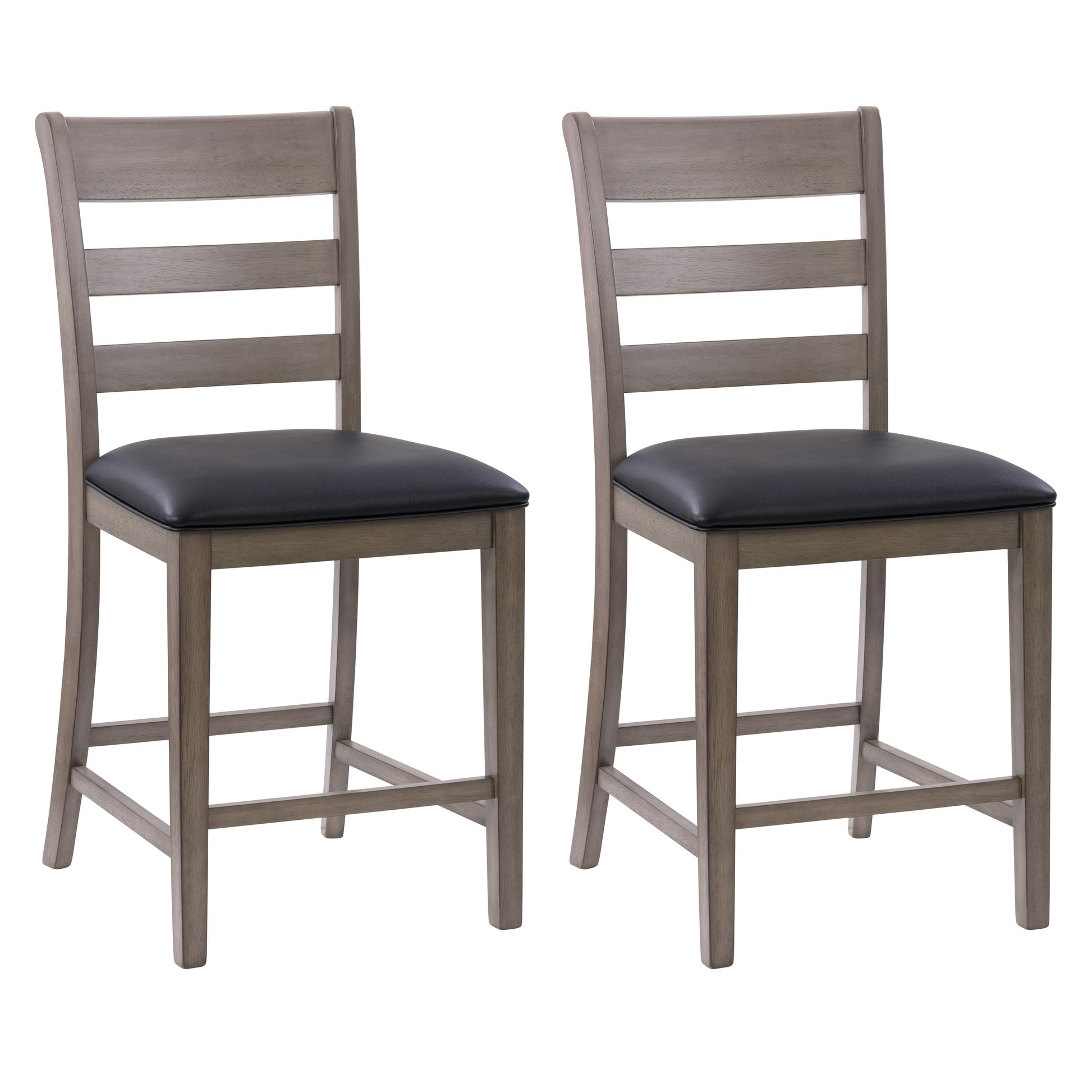 Counter height dining chairs set of 2 with white faux leather upholstery, black metal legs, and tufted backrest, perfect for modern kitchen or dining room decor.