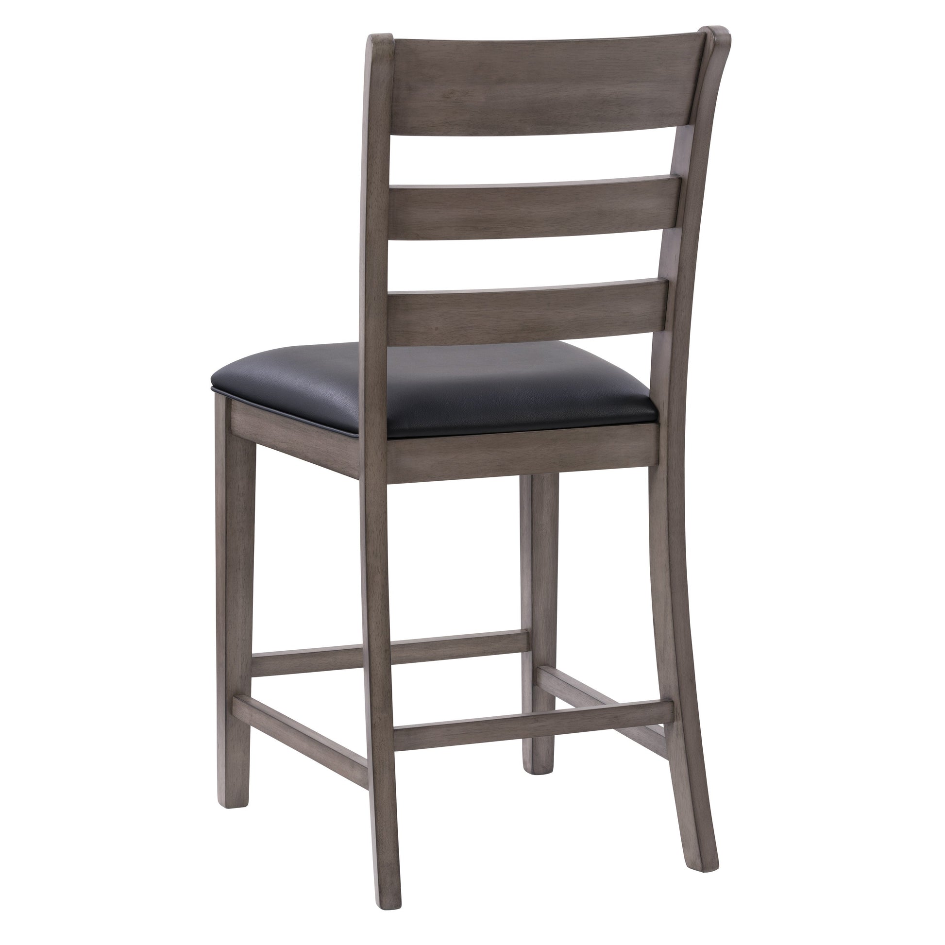 Modern counter height dining chairs set of 2 in sleek black metal frame with cushioned seat and backrest upholstered in grey fabric, featuring a minimalist design and sturdy construction for contemporary dining spaces.