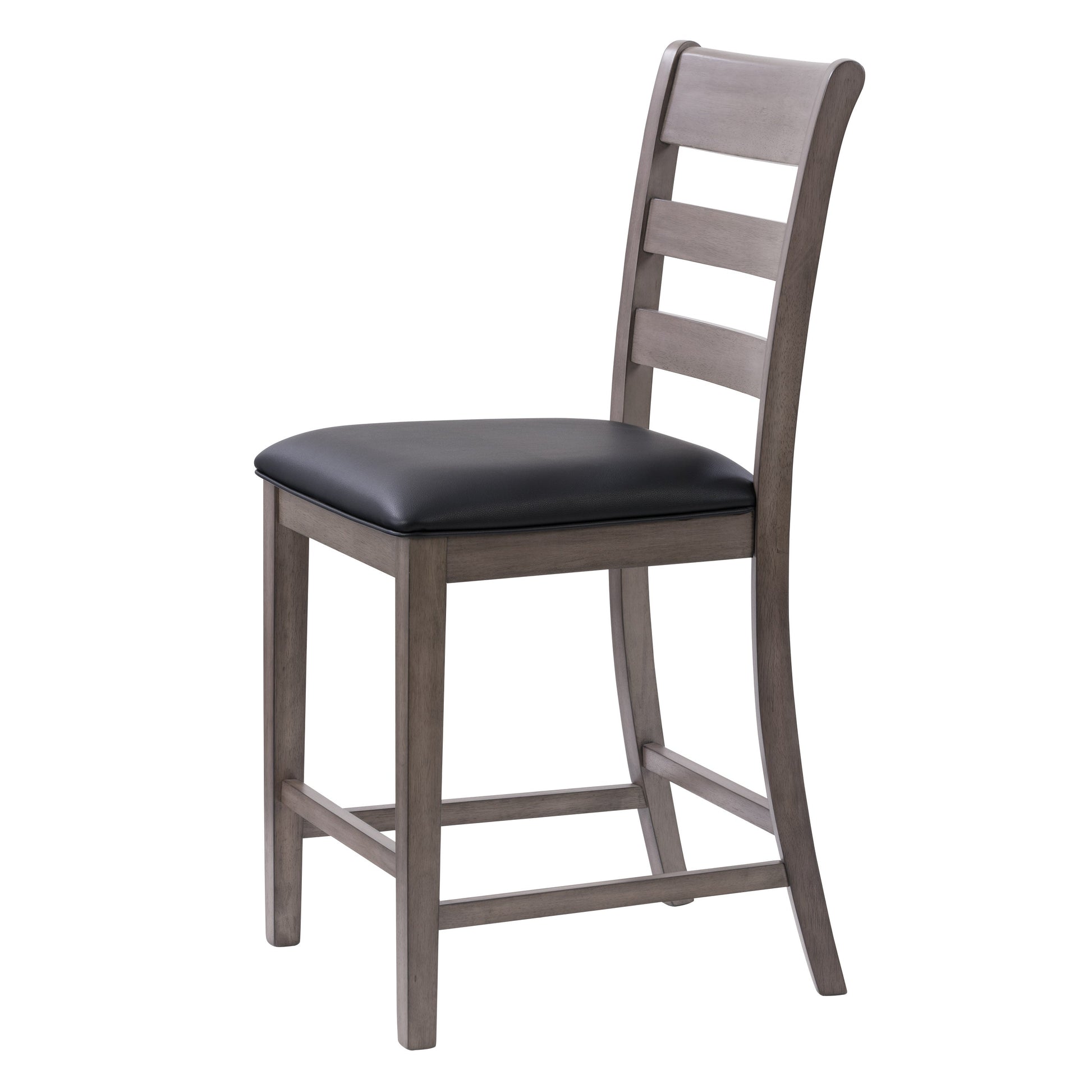 Modern counter height dining chairs set of 2, featuring sleek black metal frames, cushioned seats with grey fabric upholstery, and ergonomic backrests for comfort and style in dining or kitchen spaces.