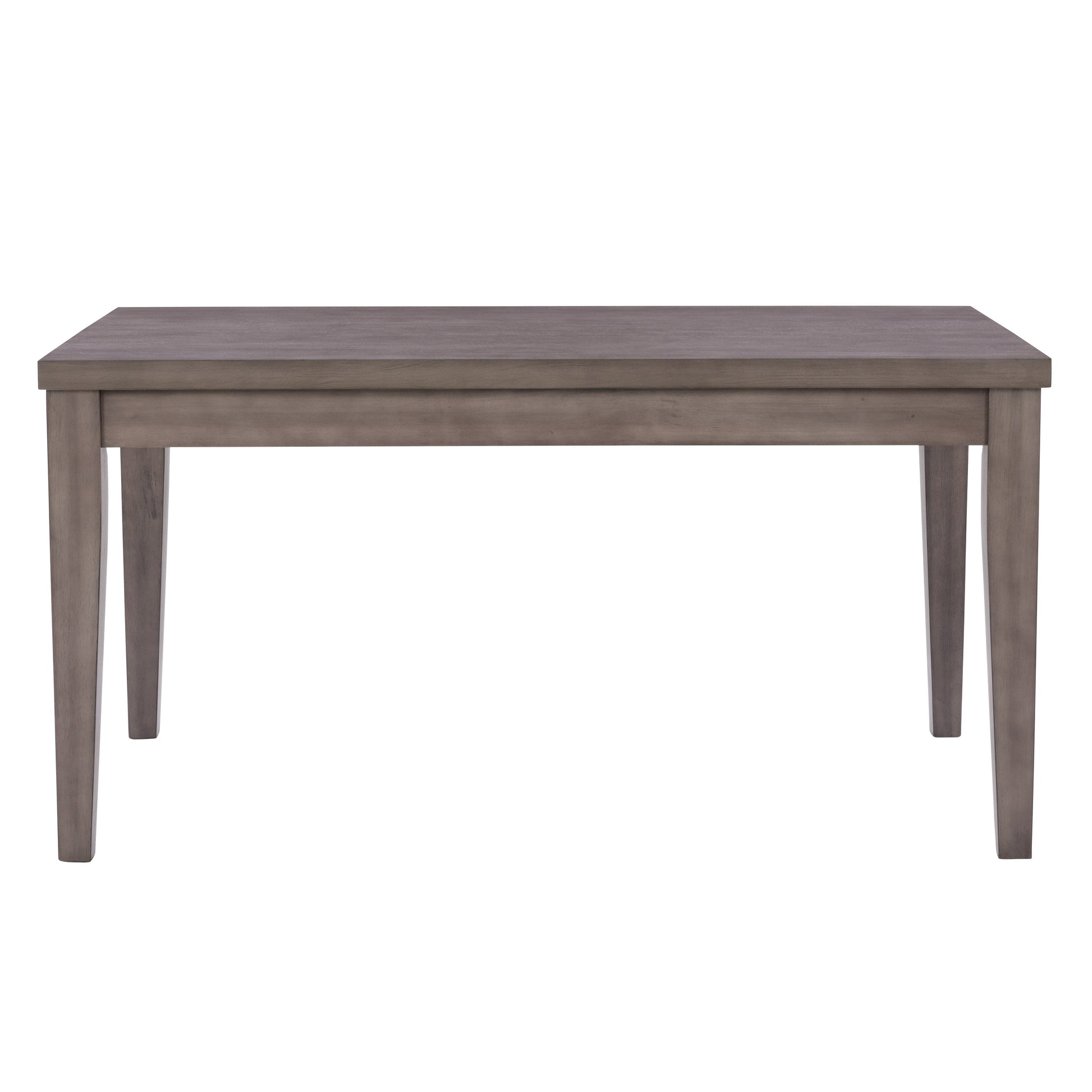 Rustic wooden dining table with natural finish, rectangular shape, and sturdy metal legs. Ideal for modern farmhouse decor, this table comfortably seats six and features a smooth, polished surface.