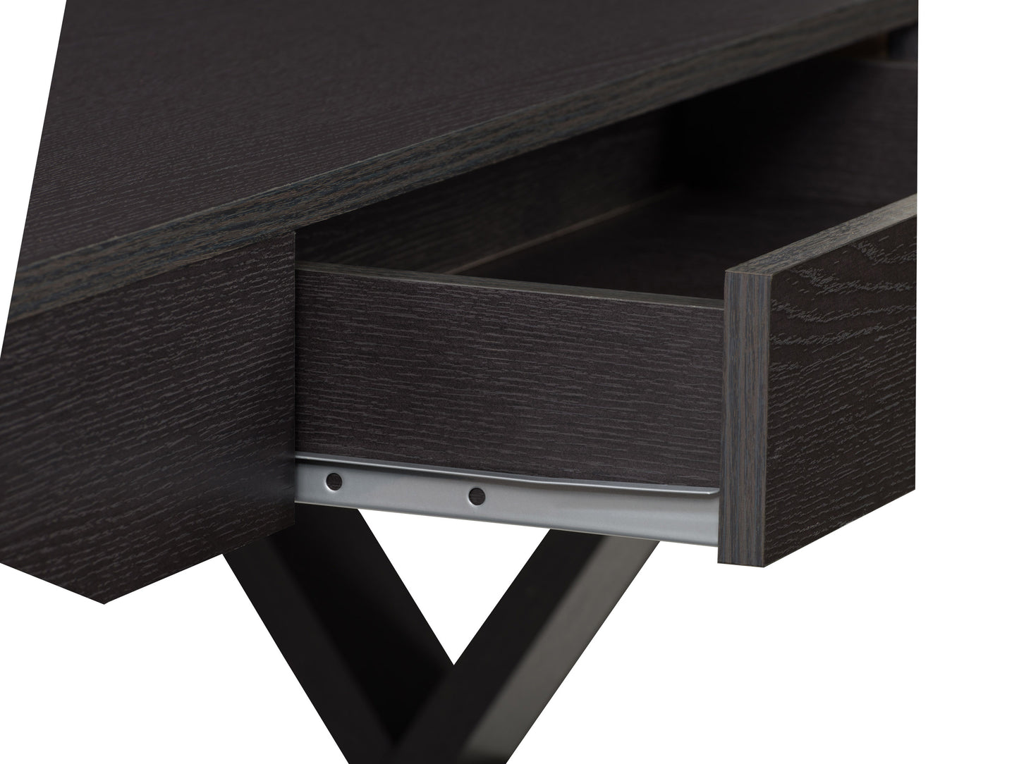 Rustic farmhouse desk with natural wood finish, black metal legs, and spacious tabletop featuring a built-in drawer for storage. Ideal for home office or study, blending modern industrial and vintage styles.