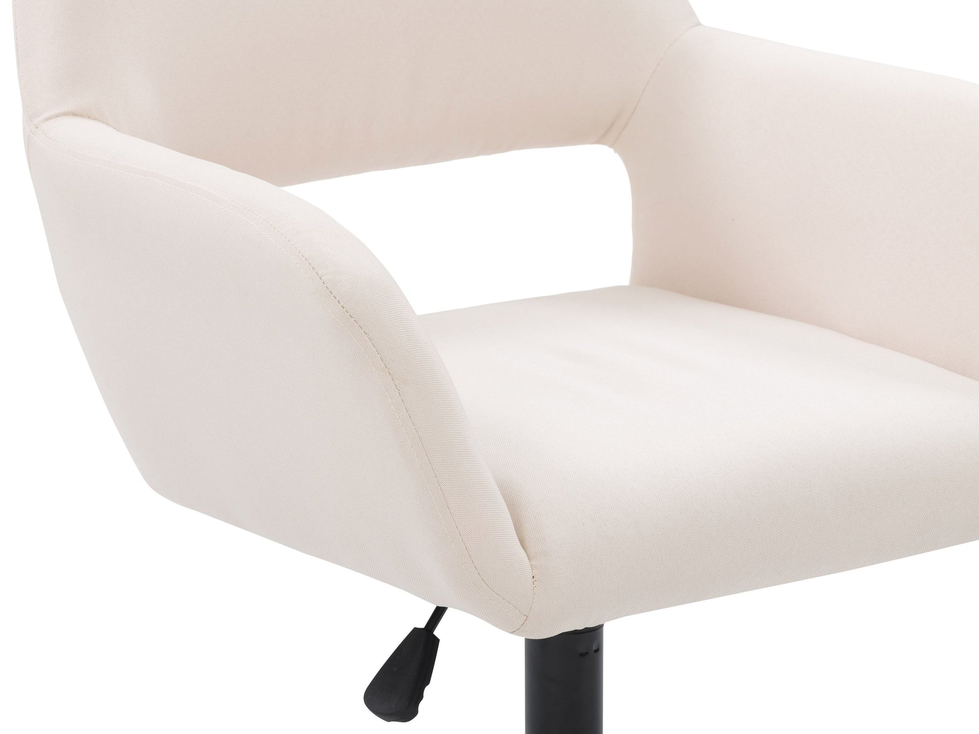 Alt Tag: Off-white task chair with open back, ergonomic design, cushioned seat, and adjustable height, perfect for office use.