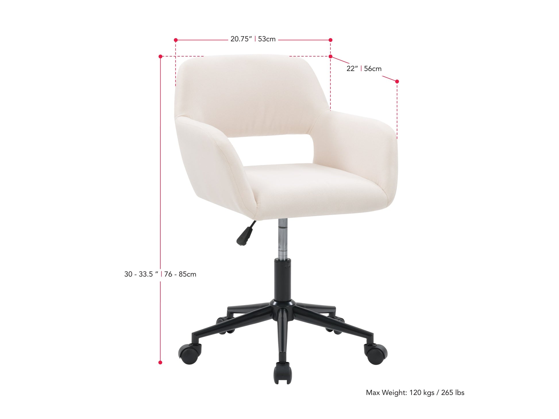 Alt Tag: Off-white task chair with open back, ergonomic design, cushioned seat, and adjustable height, perfect for office use.