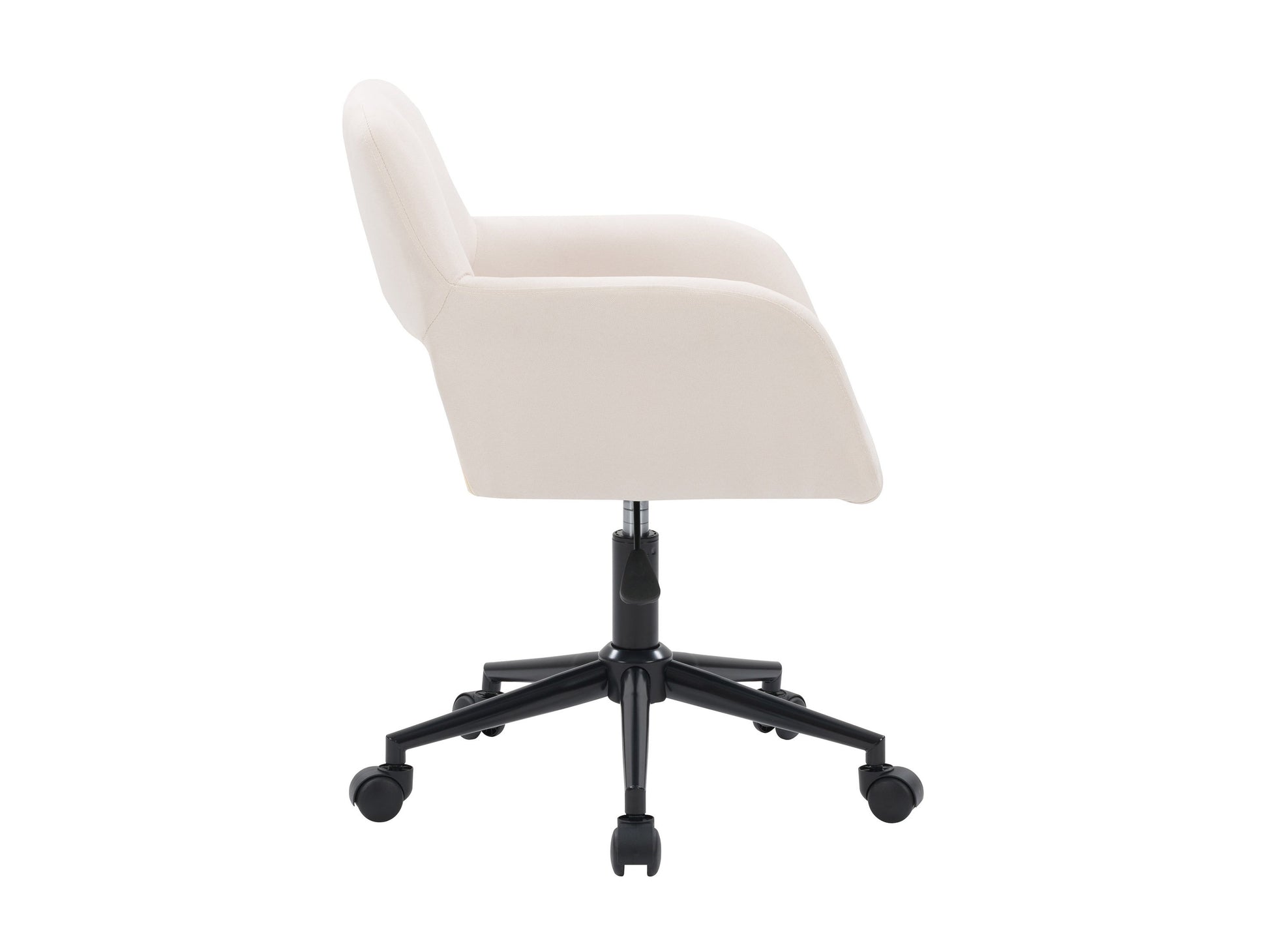 Alt Tag: Off-white task chair with open back, ergonomic design, cushioned seat, and adjustable height, perfect for office use.