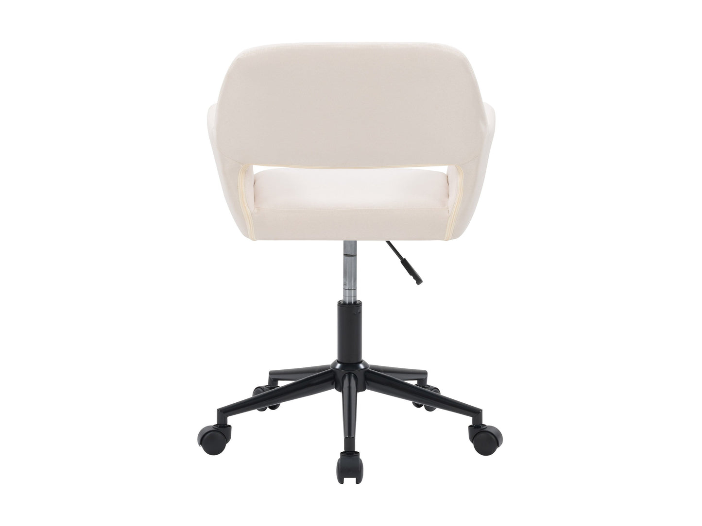 Alt Tag: Off-white task chair with open back, ergonomic design, cushioned seat, and adjustable height, perfect for office use.
