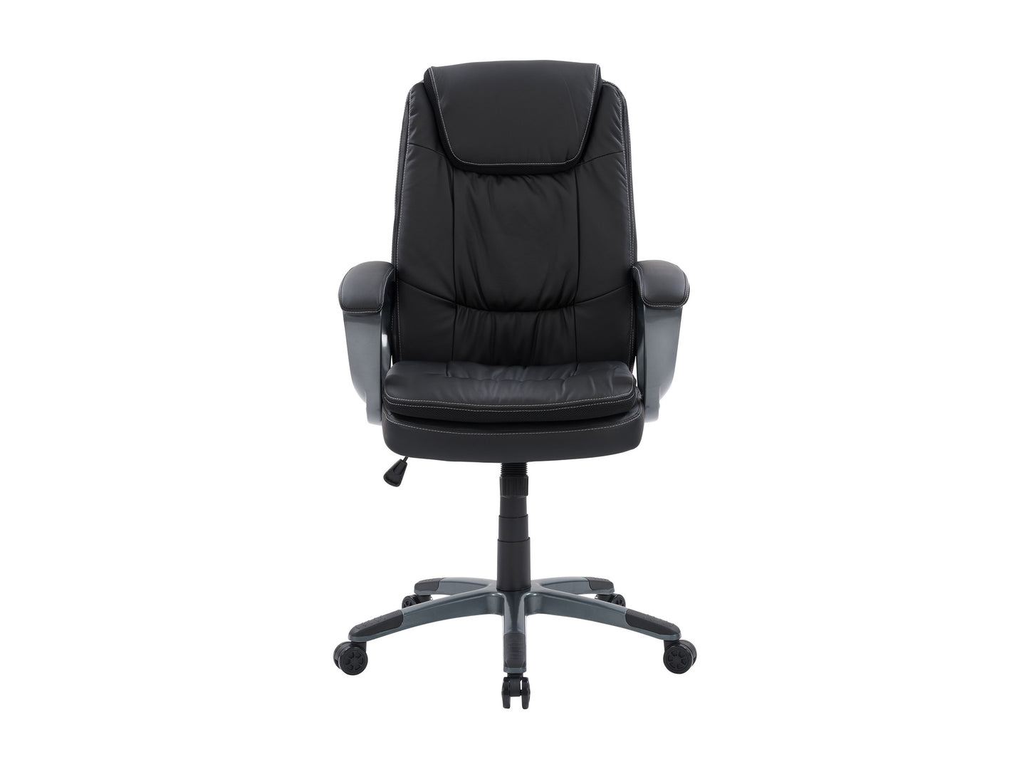 Cream office chair with cushioned seat and backrest, chrome base, and adjustable height lever, designed for ergonomic comfort and modern office aesthetics.