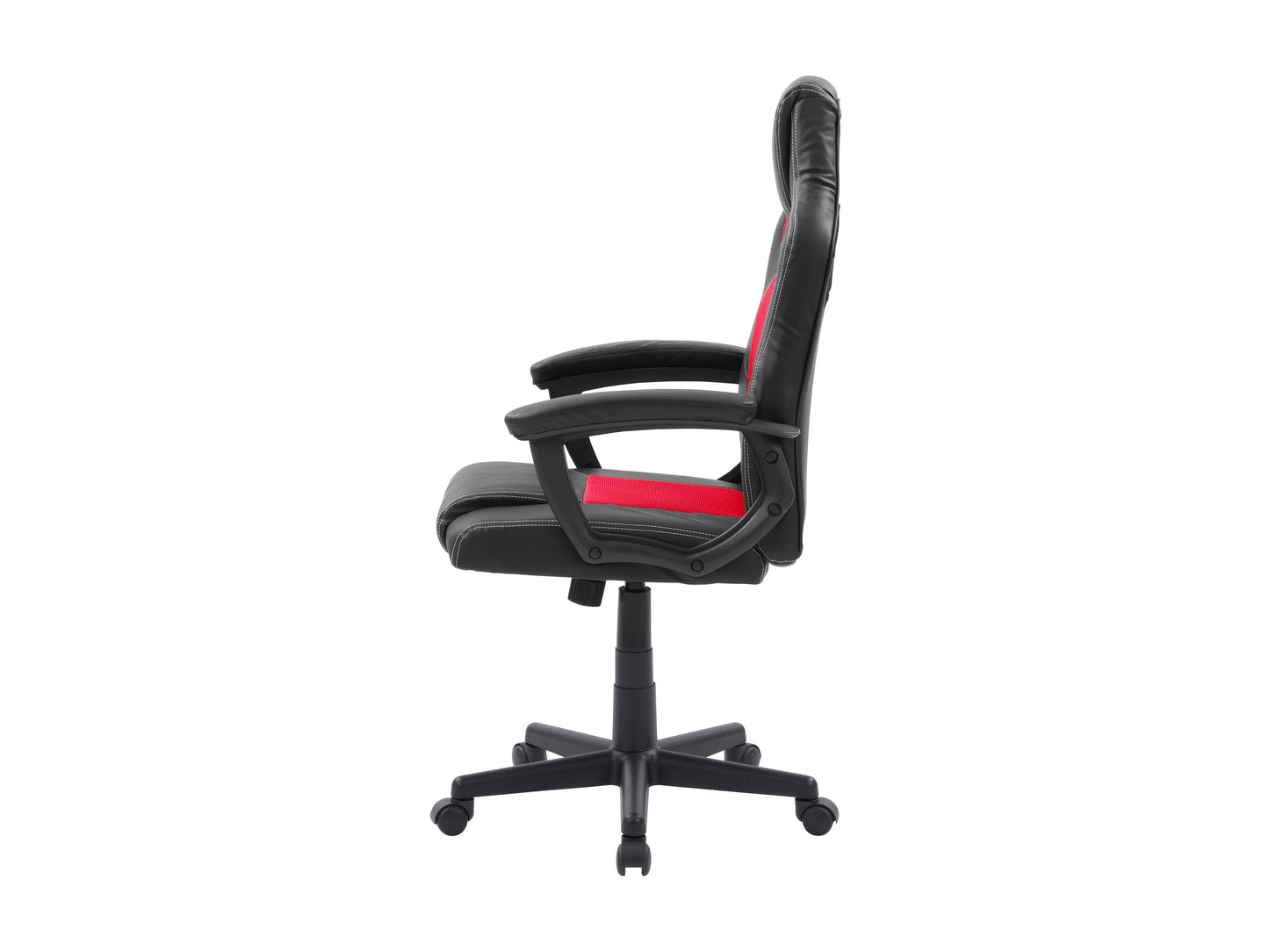 Black and red reclining gaming chair with ergonomic design, adjustable headrest, lumbar support, and smooth PU leather upholstery, ideal for gamers seeking comfort and style.