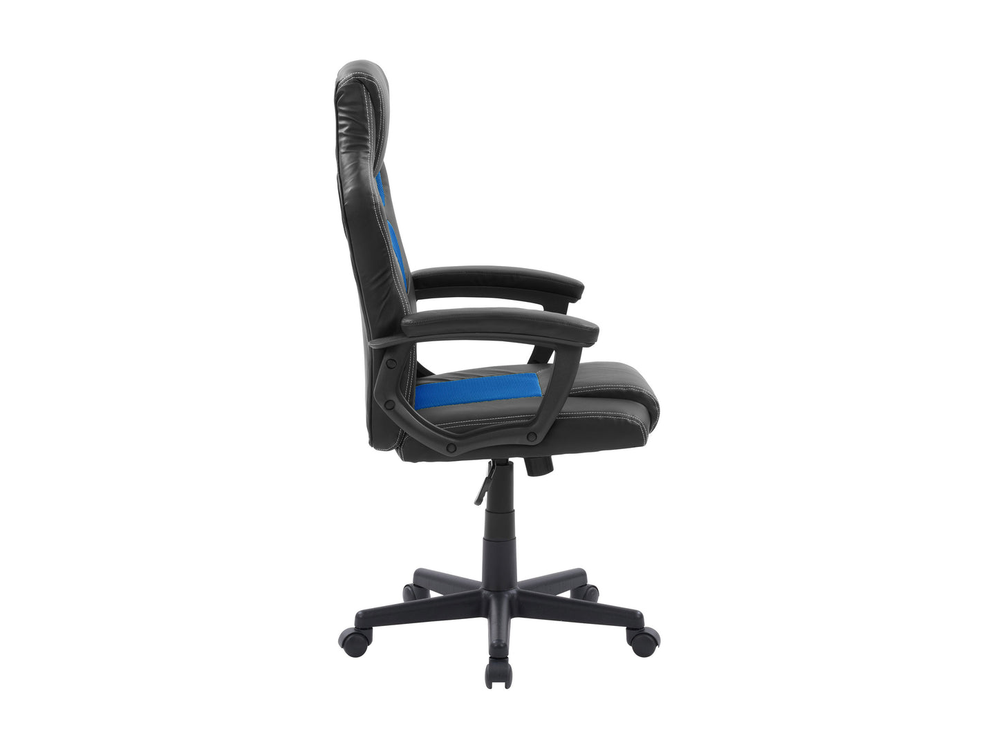 Black and red reclining gaming chair with ergonomic design, padded armrests, and adjustable headrest and lumbar support.