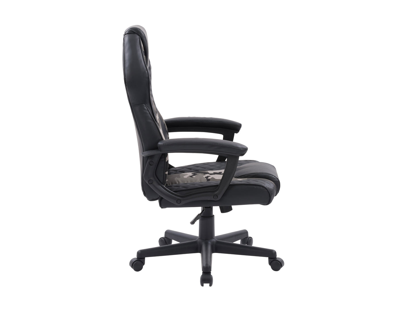 Ergonomic gaming chair with black and red PU leather, high backrest, adjustable armrests, lumbar support, and smooth-rolling caster wheels.