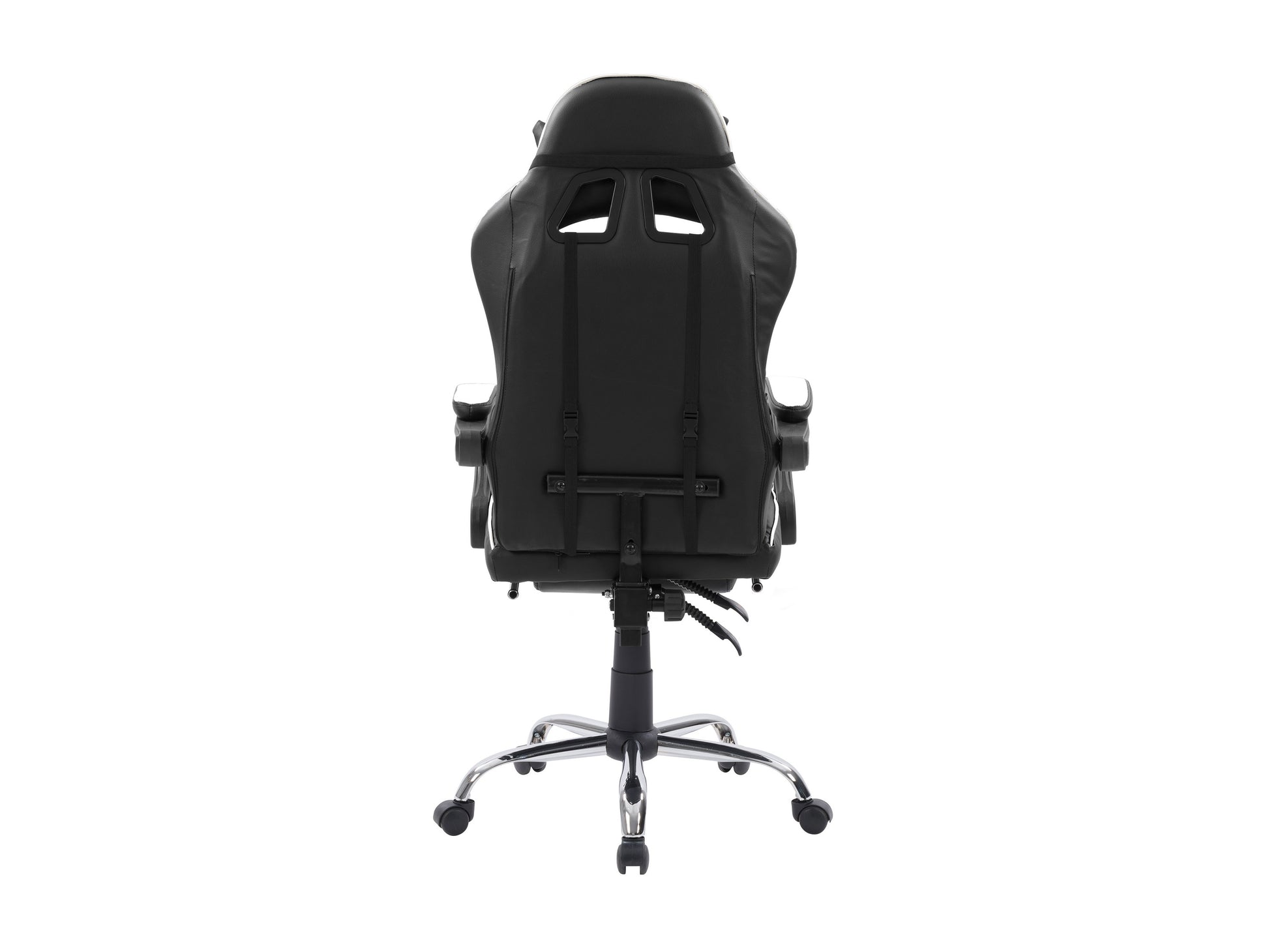 Black and red gaming chair with footrest, ergonomic design, high-back support, adjustable armrests, and padded seat, perfect for gamers seeking comfort and style.