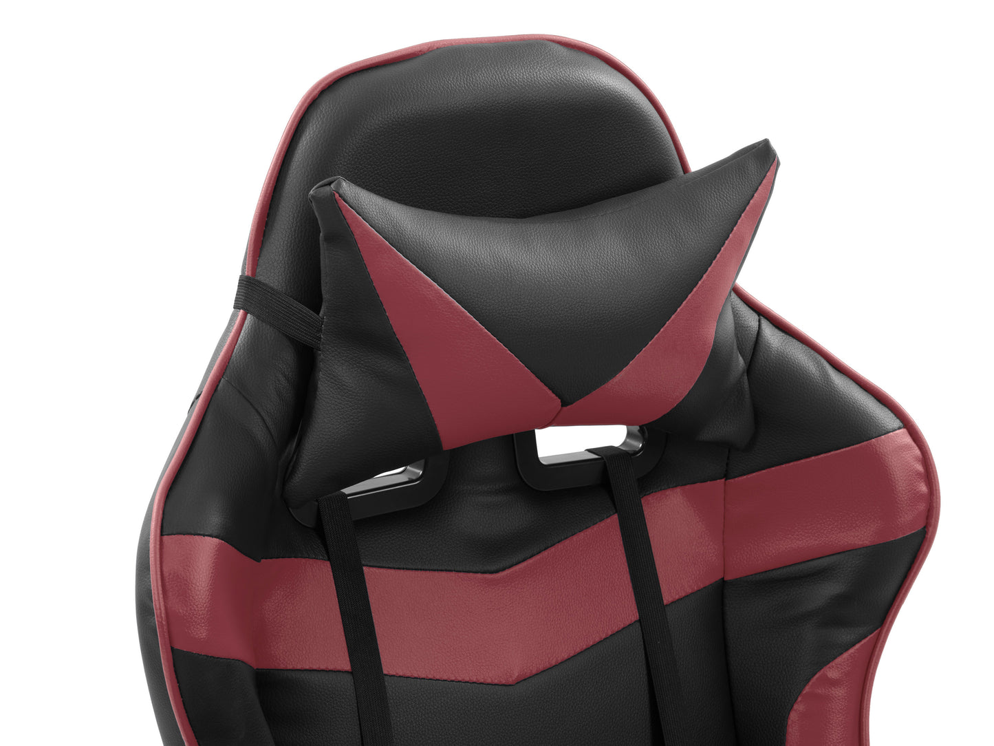 Black and red gaming chair with footrest, ergonomic design, padded armrests, high backrest, adjustable height, and lumbar support. Perfect for gaming setups and office use.