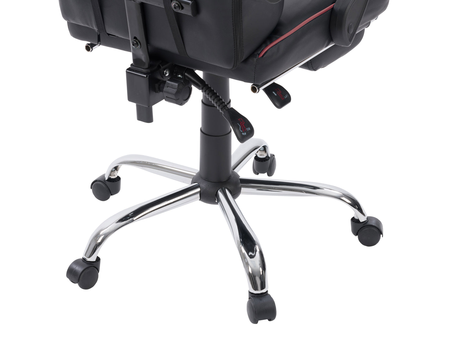 Black and red ergonomic gaming chair with footrest, featuring adjustable armrests, high-density foam padding, breathable PU leather, and a sturdy metal frame for enhanced comfort and support during extended gaming sessions.