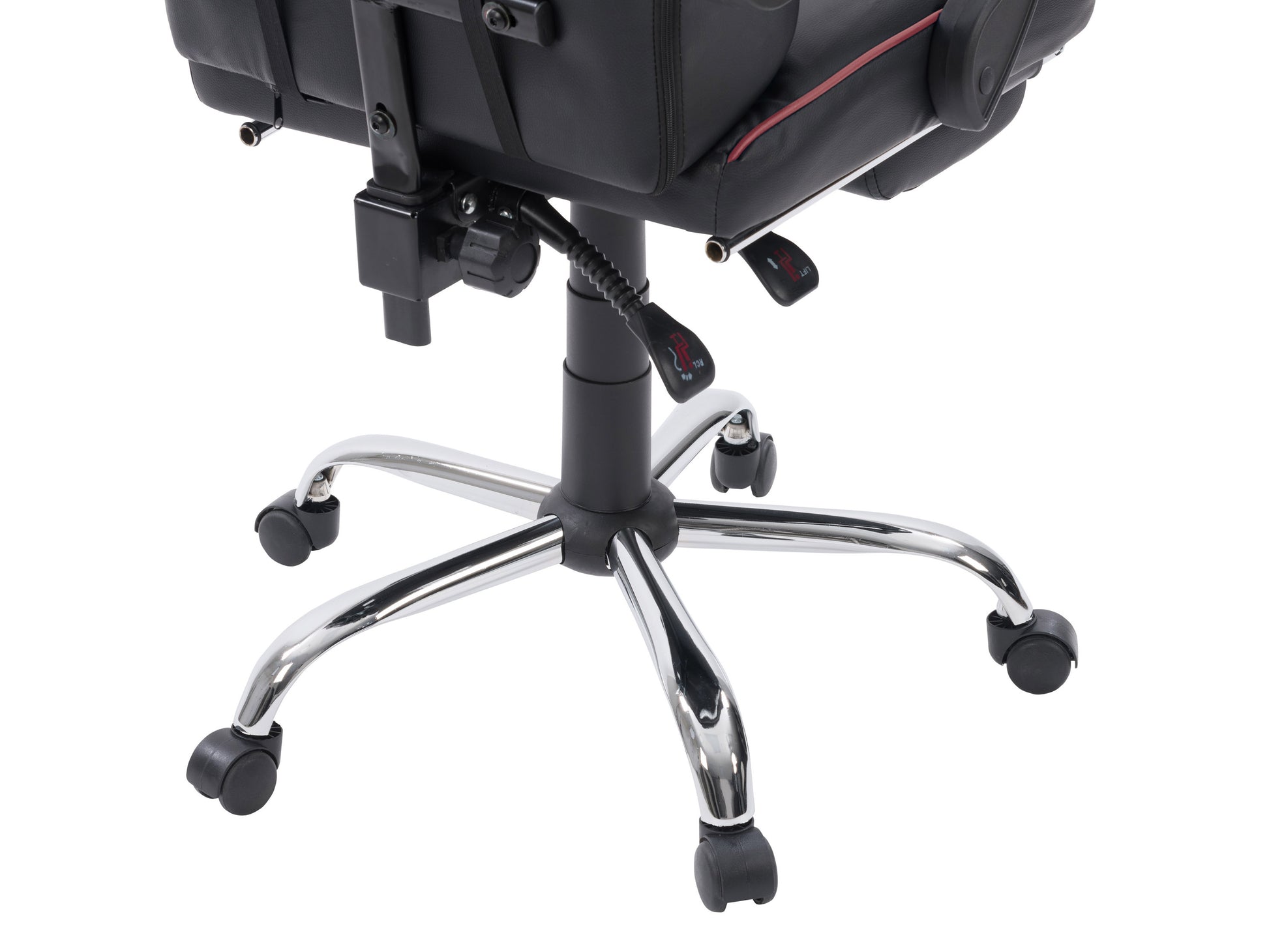 Black and red ergonomic gaming chair with footrest, featuring adjustable armrests, high-density foam padding, breathable PU leather, and a sturdy metal frame for enhanced comfort and support during extended gaming sessions.