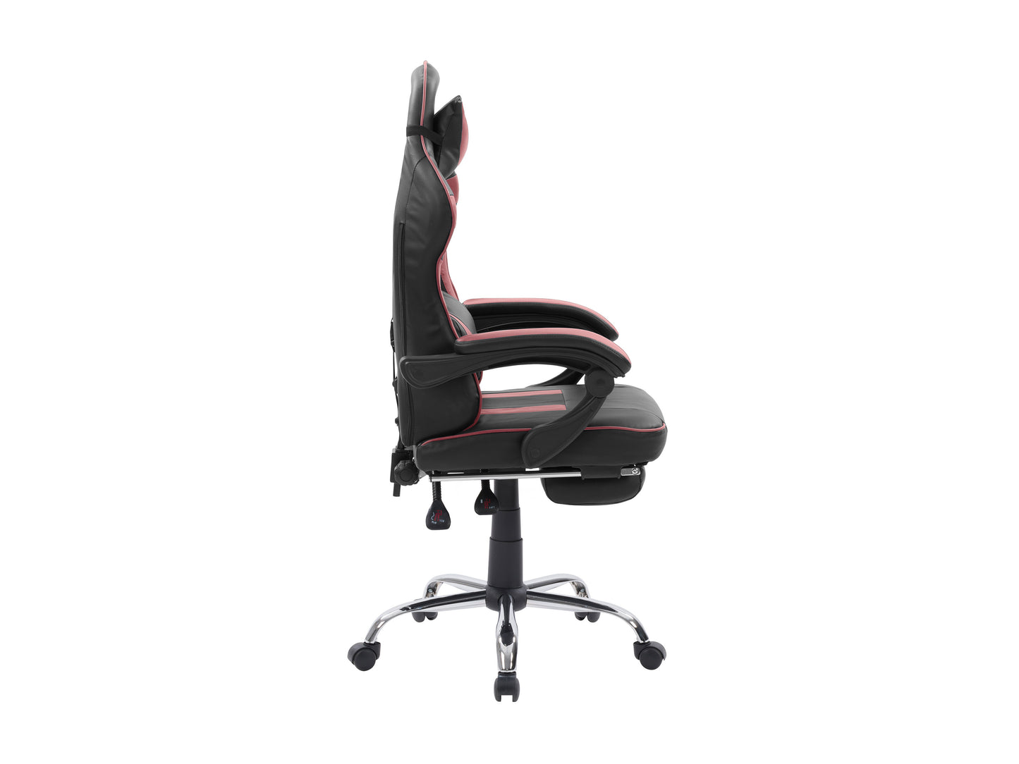 Black and blue ergonomic gaming chair with footrest, featuring adjustable armrests, high-density foam padding, and breathable PU leather upholstery designed for comfort and support during long gaming sessions.