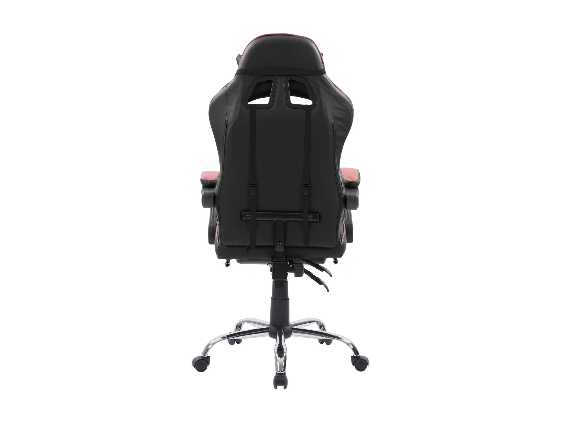 Black and red ergonomic gaming chair with adjustable headrest, lumbar support, and extendable footrest. Features high-density foam padding, breathable PU leather, and a sturdy metal frame for ultimate comfort and durability.