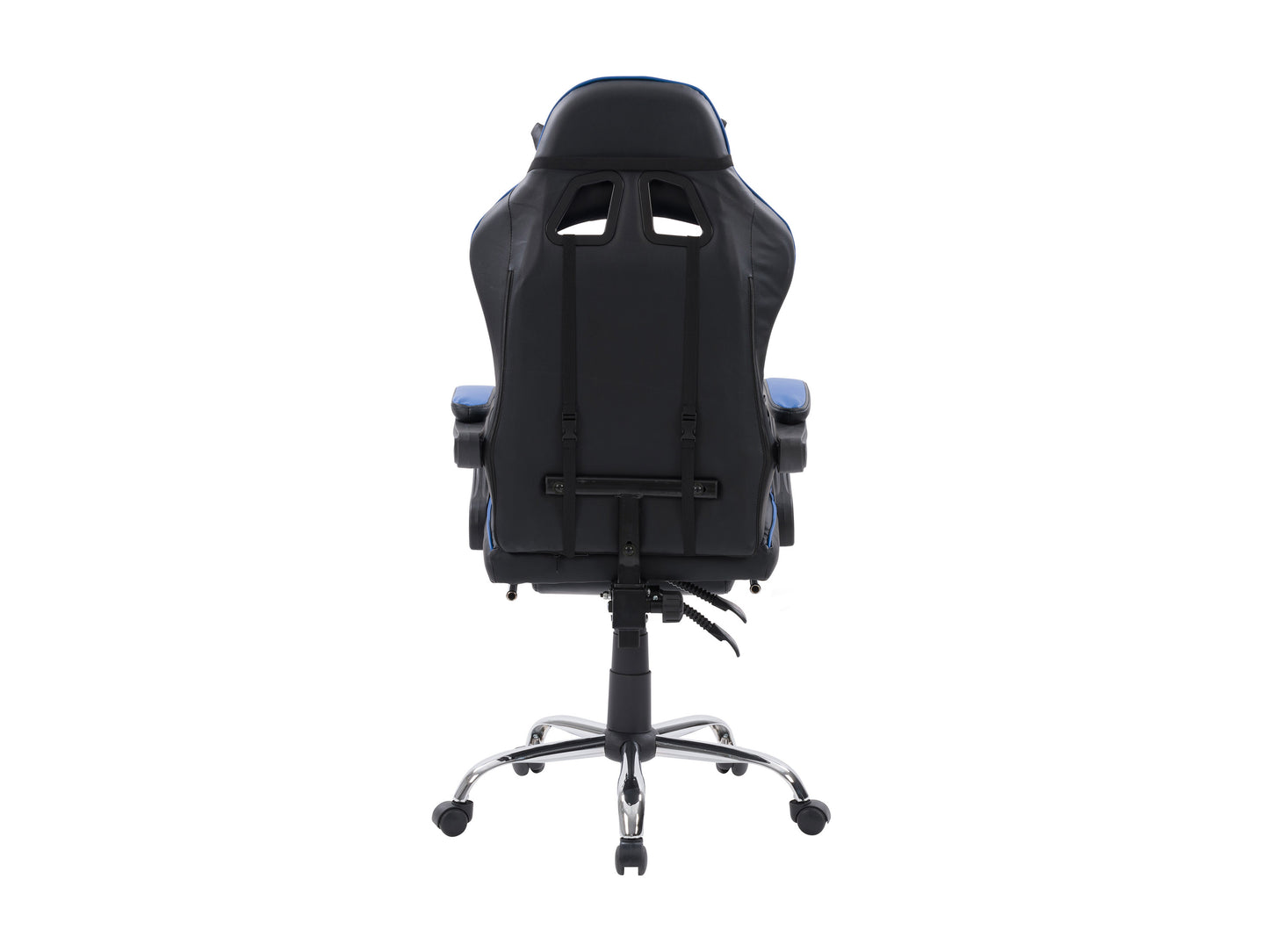 Black and red ergonomic gaming chair with adjustable footrest, high back, lumbar support, and padded armrests. Ideal for gamers seeking comfort and style.