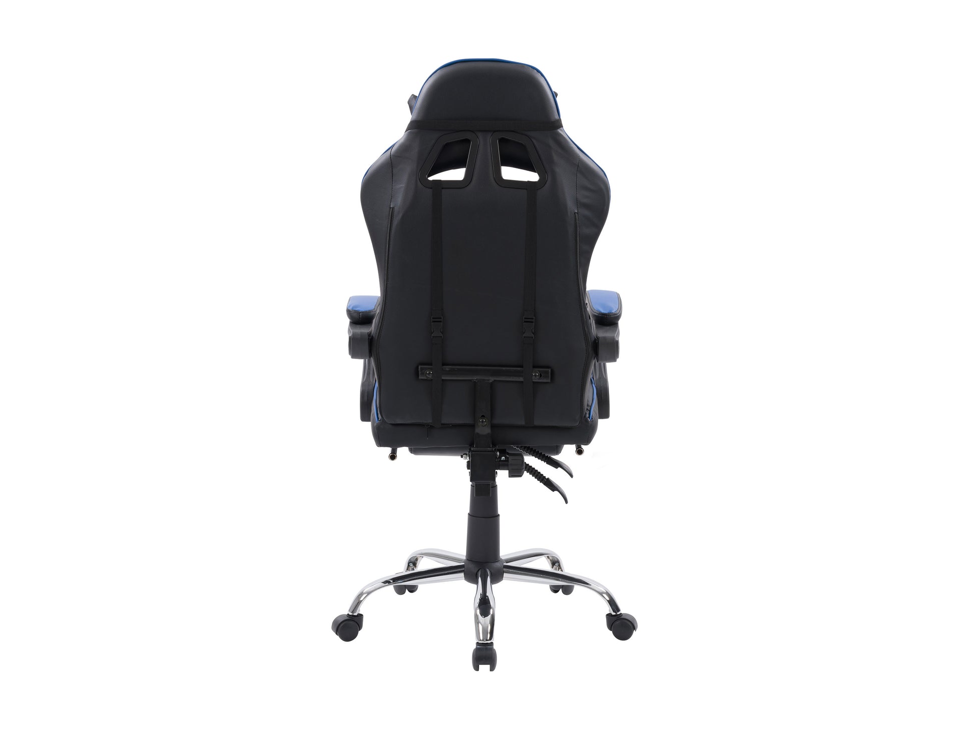 Black and red ergonomic gaming chair with adjustable footrest, high back, lumbar support, and padded armrests. Ideal for gamers seeking comfort and style.