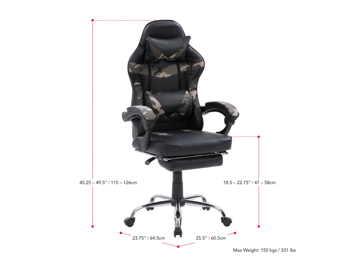 Black and blue gaming chair with footrest, ergonomic design, adjustable armrests, high backrest, and lumbar support, made with PU leather and breathable mesh for comfort during long gaming sessions.