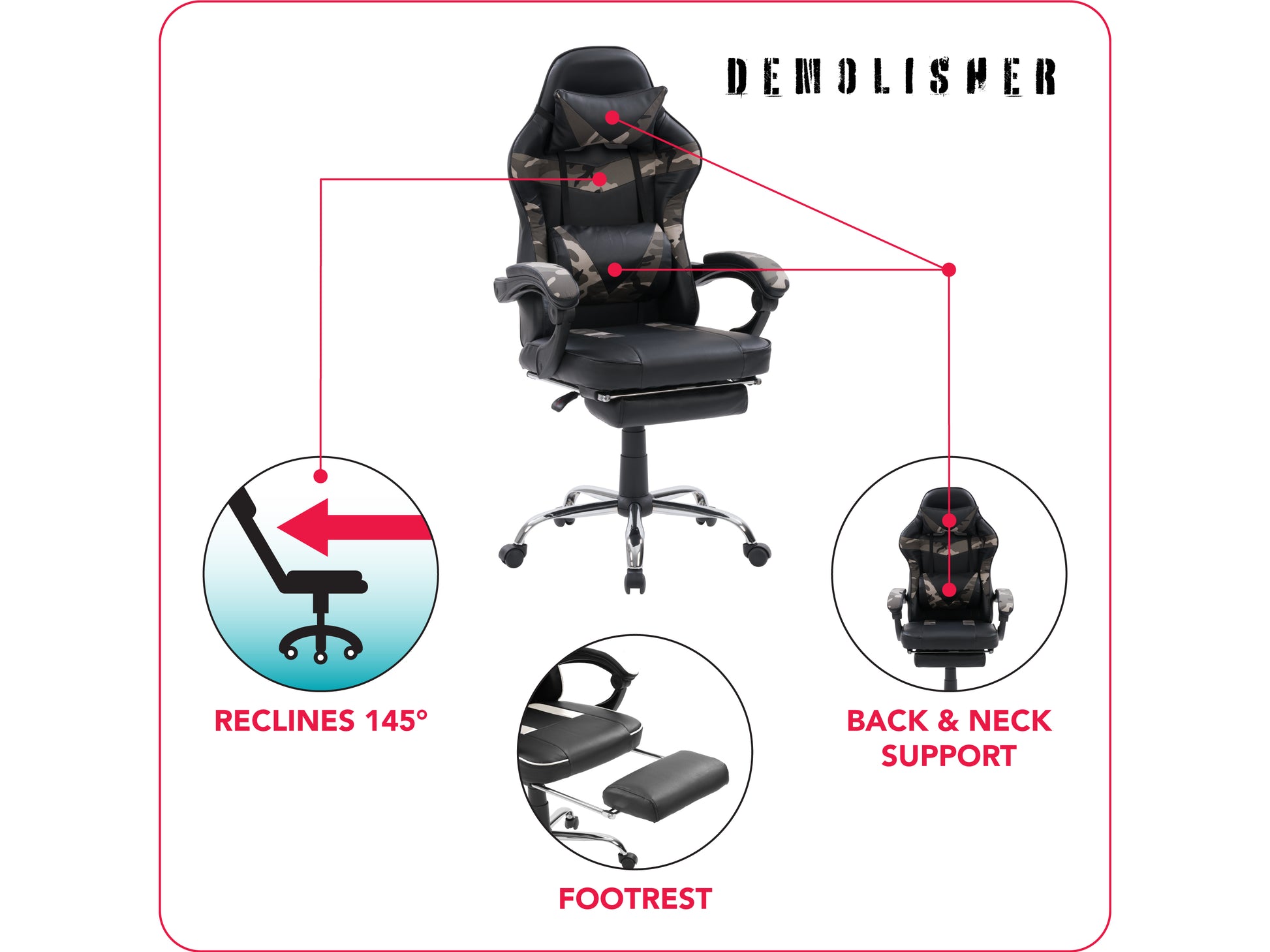 Black and blue ergonomic gaming chair with footrest, adjustable armrests, and high-back support featuring breathable mesh fabric and padded headrest for ultimate comfort during long gaming sessions.