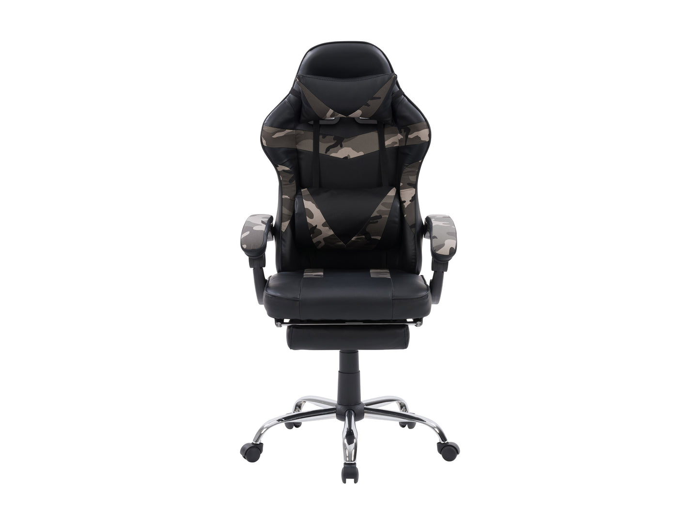 Ergonomic black and red gaming chair with footrest, adjustable armrests, high backrest, and lumbar support pillow; perfect for long hours of gaming or office use.